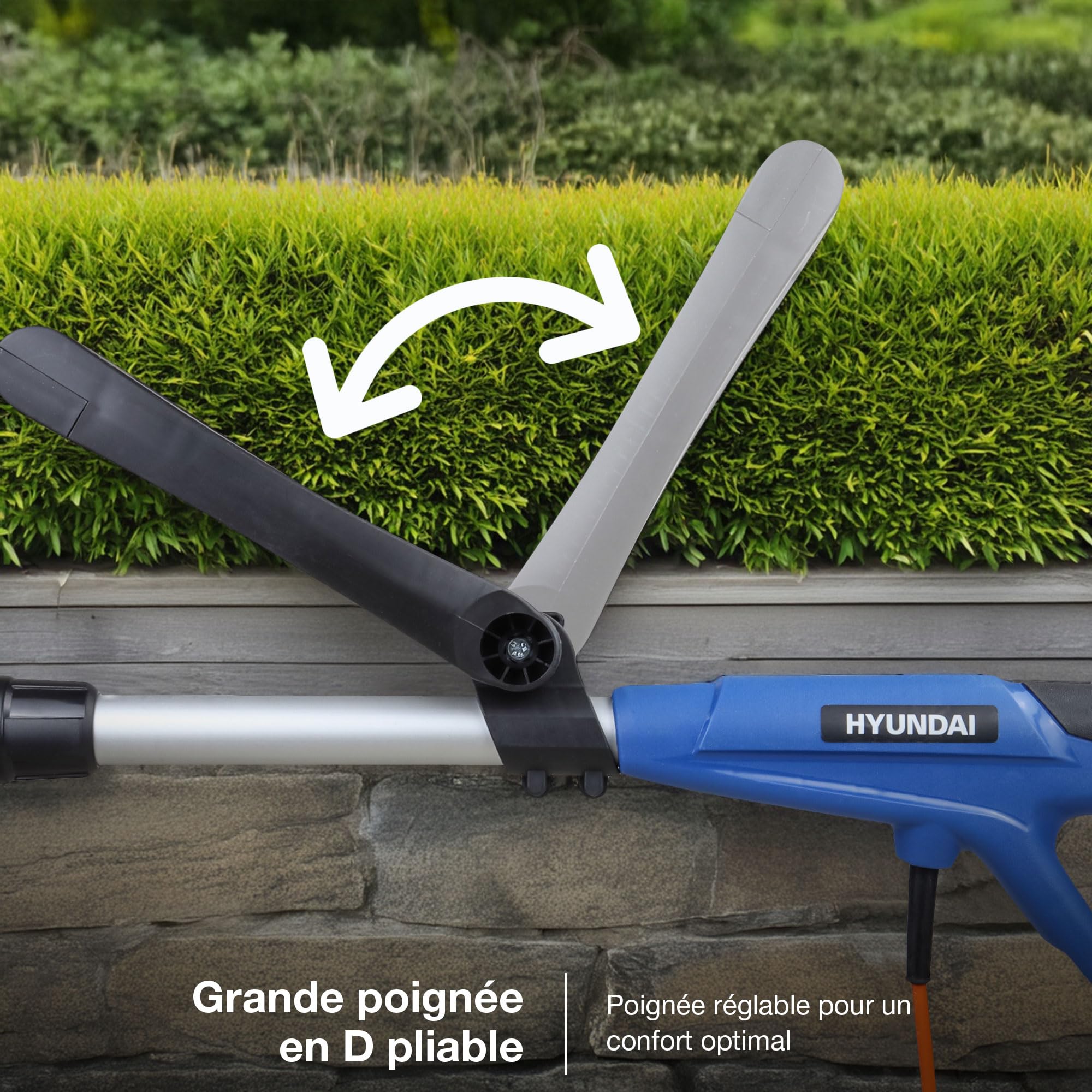 Hyundai Coupe-Bordures Électrique Filaire 600 W, Largeur 30 cm, Tête Pivotante 180° 2-en-1, Manche Télescopique, Câble 10 m, Garantie 3 Ans - HYTR600E