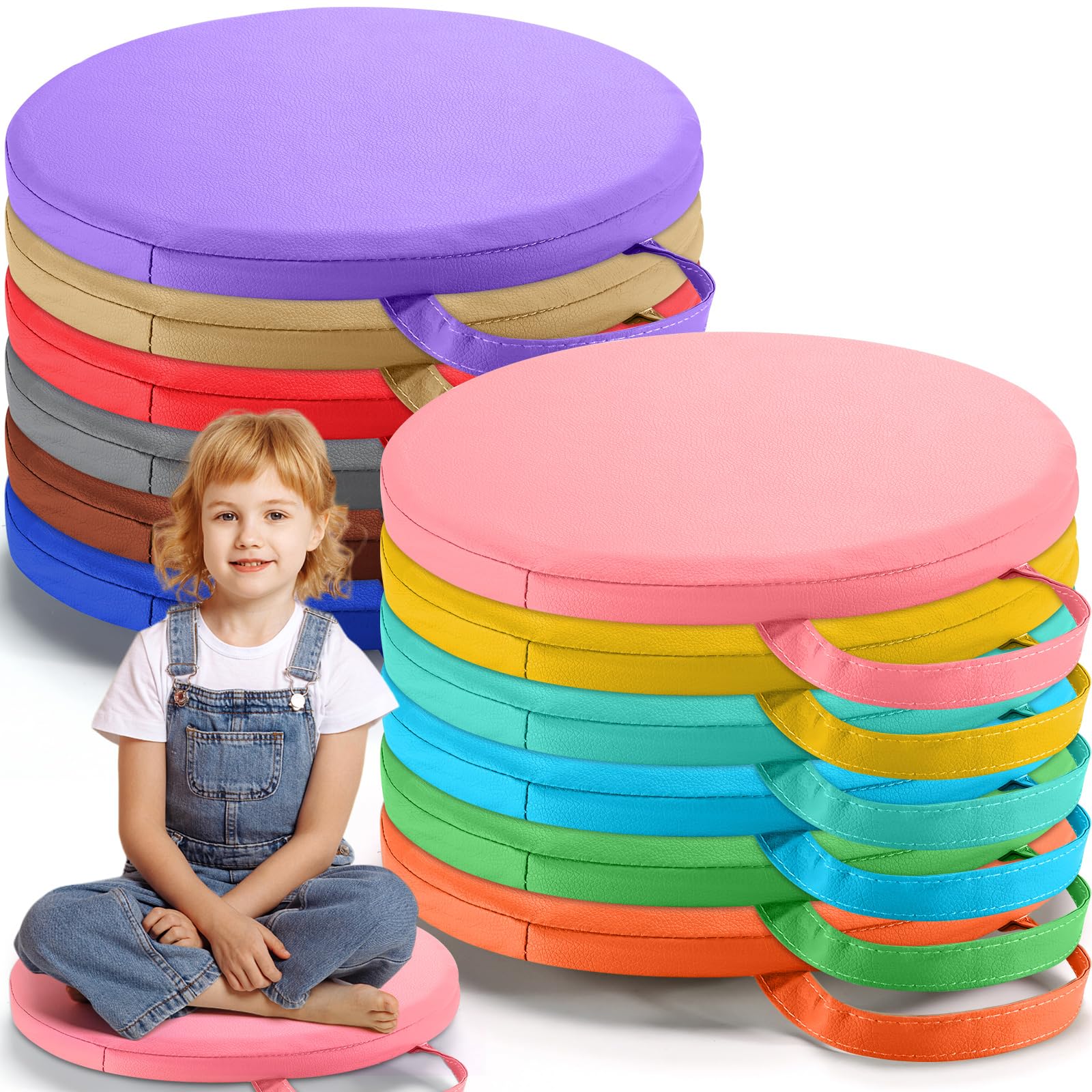 Cuscini da pavimento 30 * 30 cm per aule Sedute flessibili da pavimento con maniglie Cuscini da pavimento in moquette per bambini, neonati, asili nido e scuole materne(Soft Color)