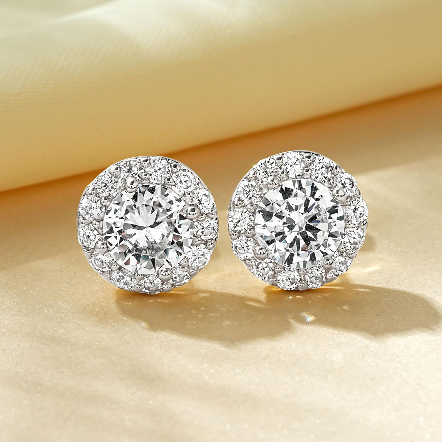 14K White Yellow Gold Plated Stud Earrings for Men Women, Hypoallergenic Princess Round Cut 0.6CT-2.8CT Cubic Zirconia Square Round Halo Stud Earring, Iced Out CZ Studs Jewelry for Men, 9.5-11MM - Image 6