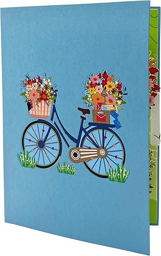 Miniatura 3 de Niumcraft Tarjeta de felicitación emergente 3D, color azul, tamaño de bicicleta, 5 x 7 pulgadas, incluye un tema a juego y sobre