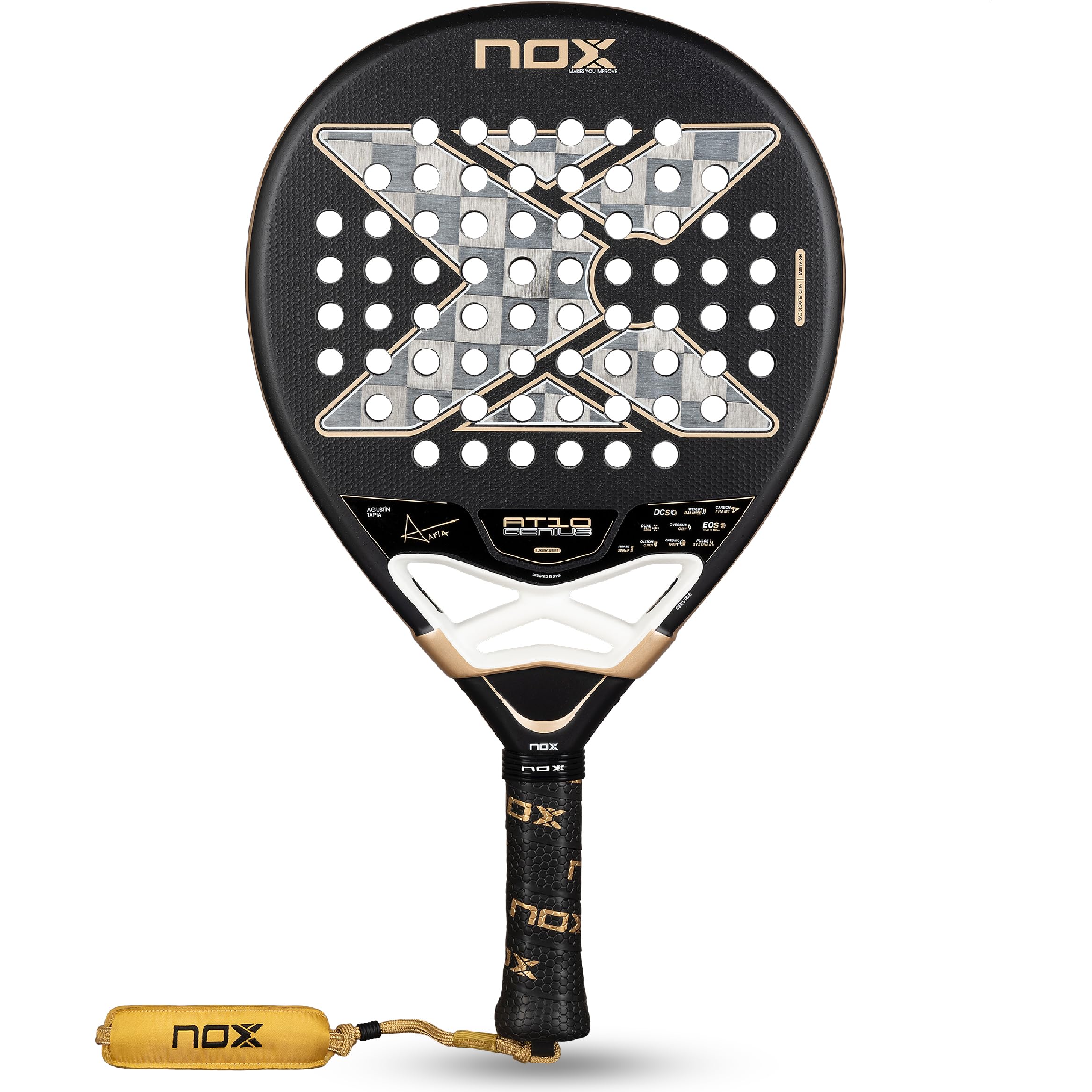 NOX Padel Racket Agustin Tapia AT10 Genius 18K Alum 2026 Pala Padel | Teardrop Shape | Weight Balance System, 18K Alum Carbon Face, MLD Black Eva Core | EOS Tunnel Agility, Custom Grip, Dual Spin