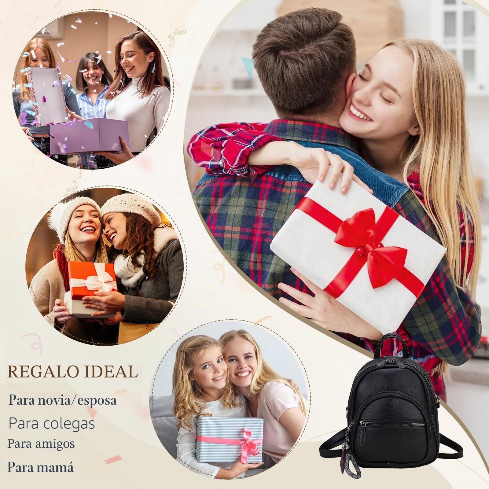 VX VONXURY Mini Mochila de Cuero PU Mochila Mujer con Correa Desmontable Mochila Pequeña Mujer con Bonita Decoración para Diario