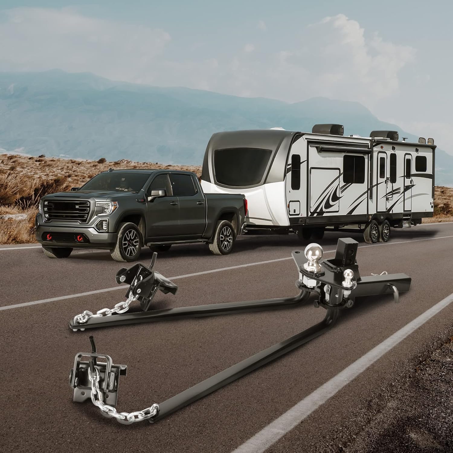 maXpeedingrods Weight Distribution Hitch with Sway Control, 10,000 Lbs/10K Trailer Weight Rating, 1000 Lbs Tongue Weight Rating, Max. Rise/Drop 12.24", 2-5/16in Ball is Included, 2in Shank