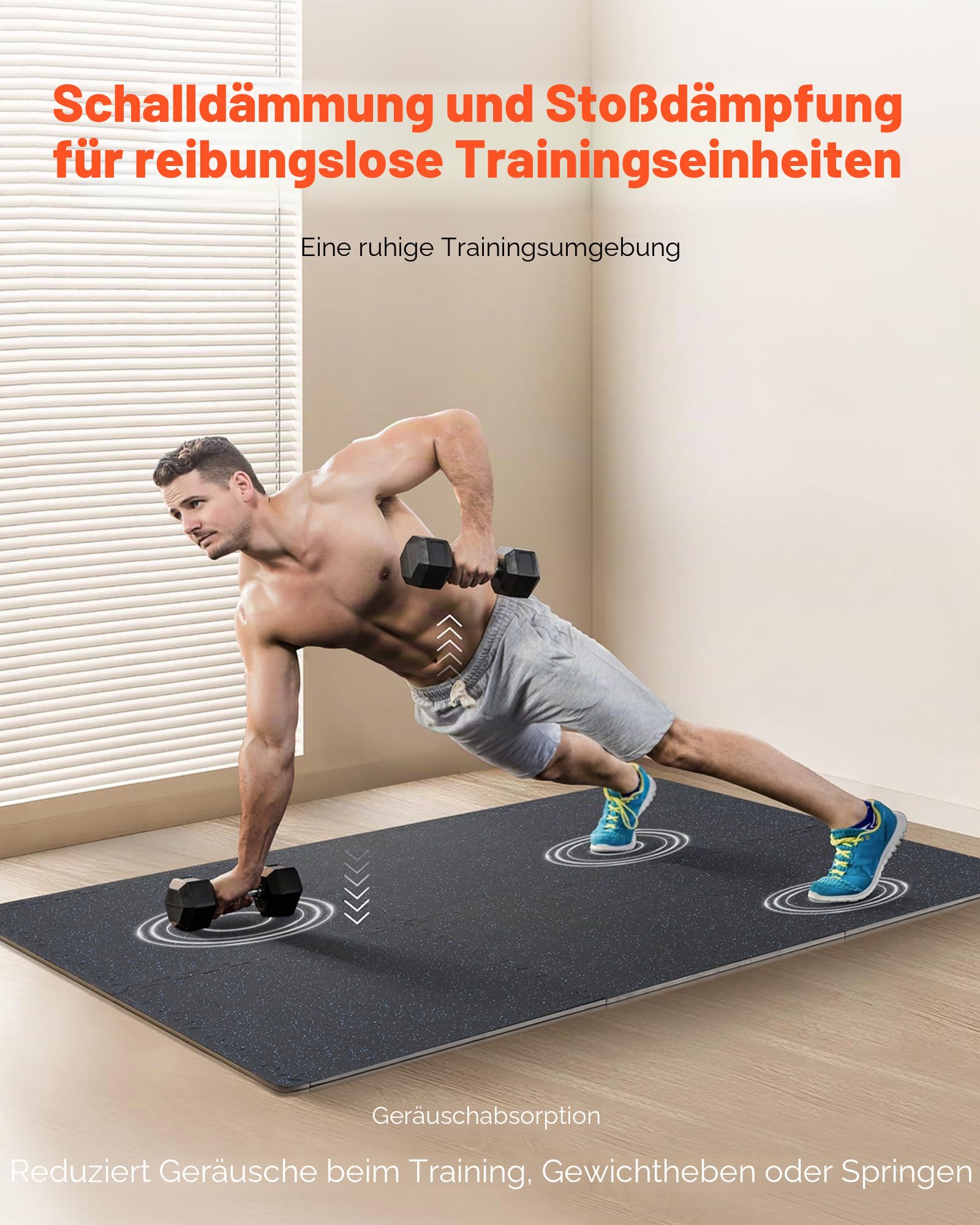 VEVOR Bodenmatten 12 STK. Gummioberfläche & Eva-Schaum, 61 x 61 cm Trainingsmatten mit 48 Quadratfuß Abdeckung, ineinandergreifende Gymnastikmatten für Fitnessstudio Garage, Schwarz & Blau