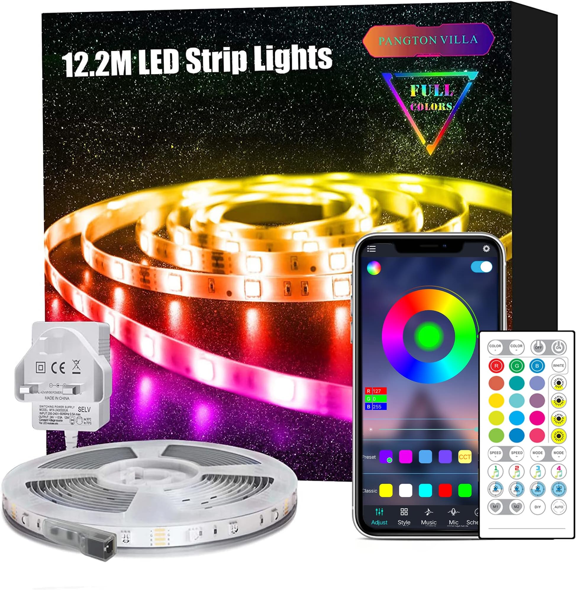 PANTON VILLA Led Strip Lights with Remote, 12.2m APP Control RGB 5050 Color Changing Led Lights for Bedroom, Room, Home