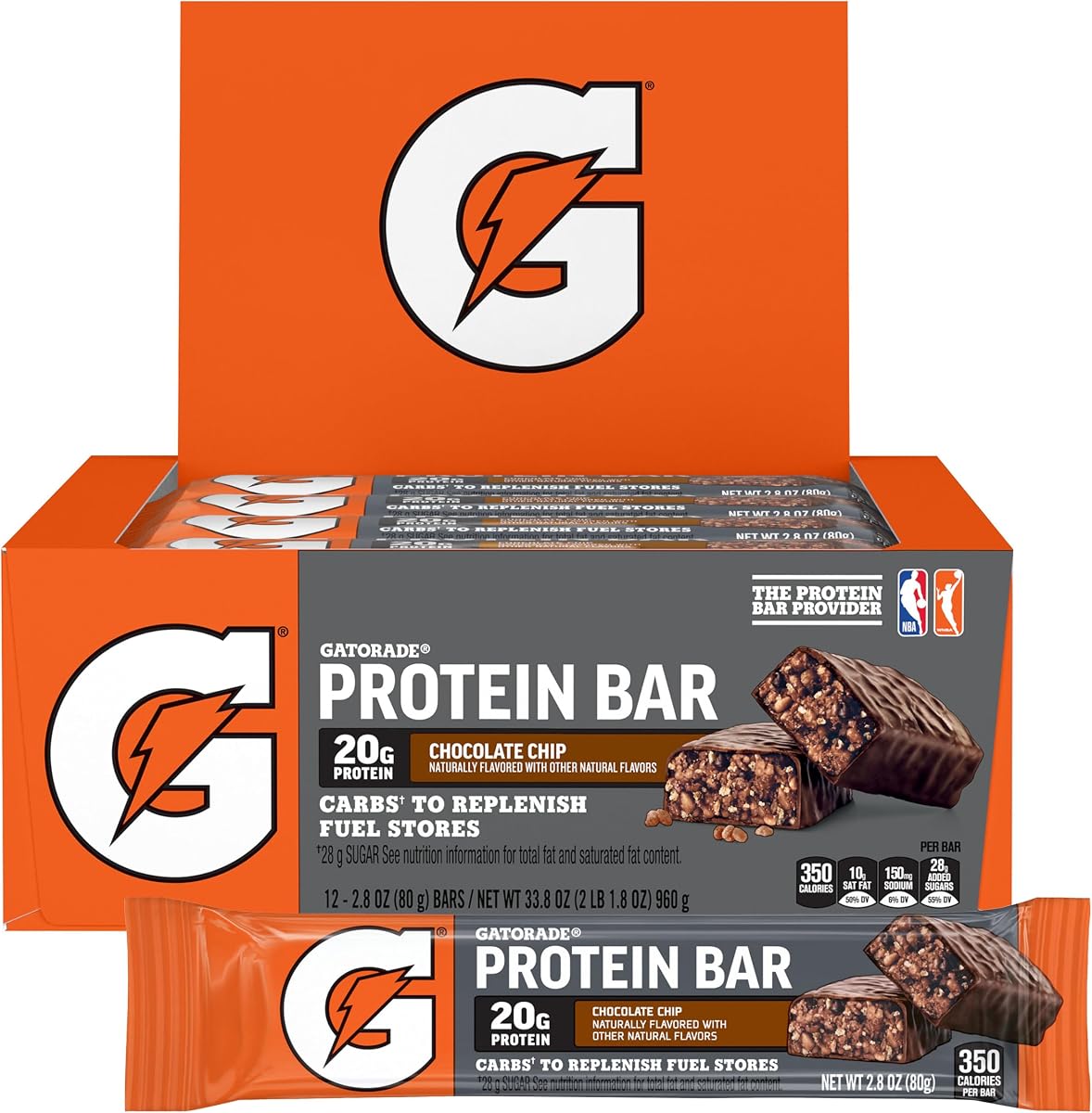 Gatorade Whey Protein Recover Bars, Chocolate Chip, 2.8 ounce(Pack of 12)