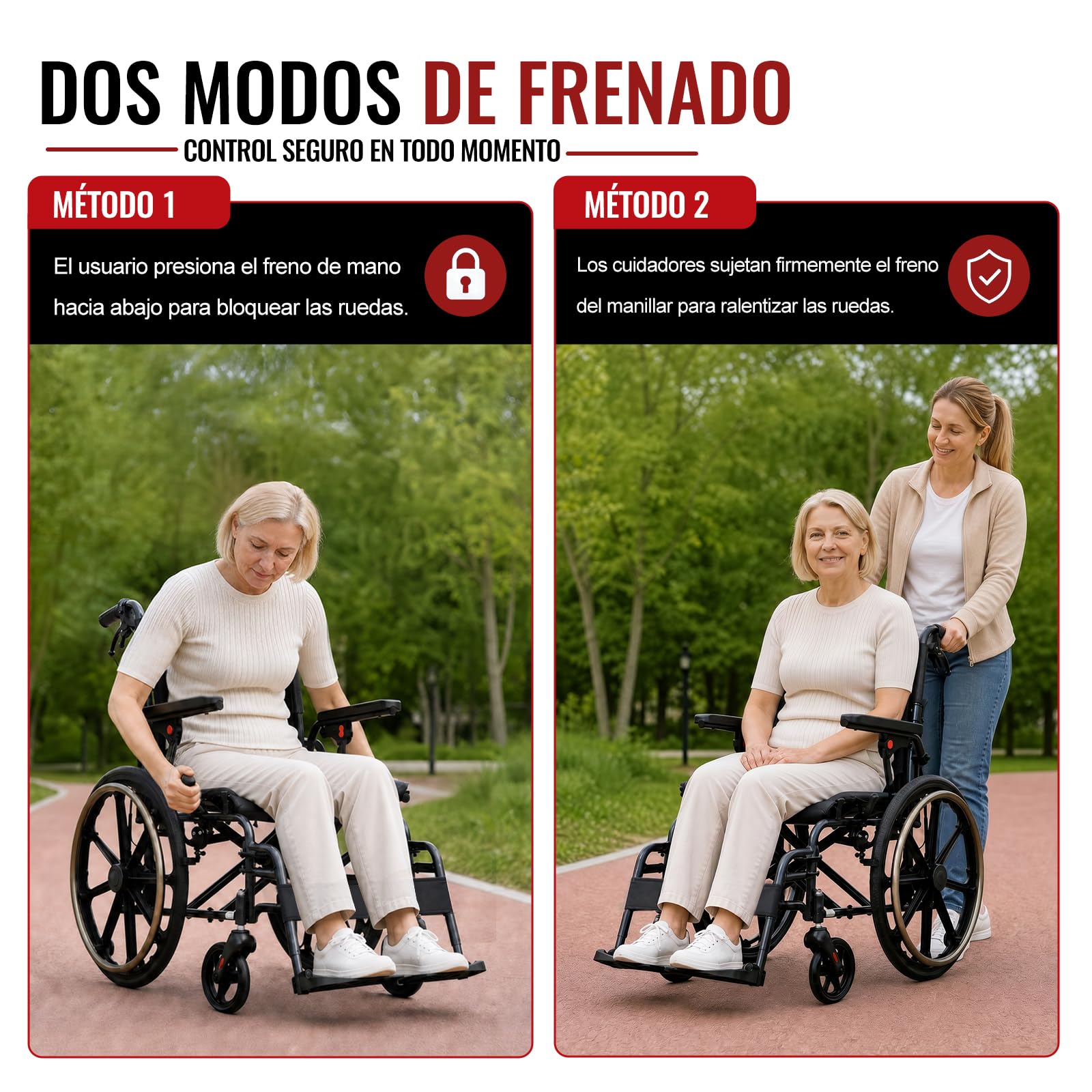 M4 Silla de Ruedas Plegable para Adulto, Ligera de 11 kg y Autopropulsada, Asiento Cómodo de 46 cm, Reposapiés Desmontables, Ruedas Antivuelco, Sistema de Doble Freno, Soporta hasta 120 kg