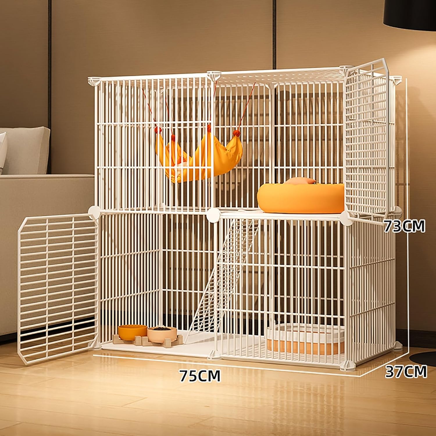 Cat Cages Indoor,Large Cat Crate DIY Pet Playpen Cat House Kitten Pen Detachable Extra Cattery,Large Exercise Place Ideal for Cat,Black/White,White-75x37x73cm
