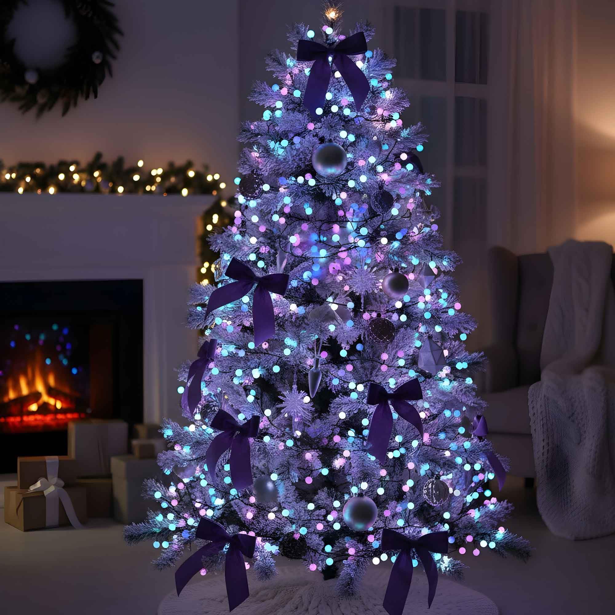 Qbis Blue/Purple/Turquoise Premium Berry Cluster Lights, 120 Pastel Berry's: And Static Cluster Christmas Lights Plug In Fairy Light Ideal As Christmas Tree Light On Thin Black Wire
