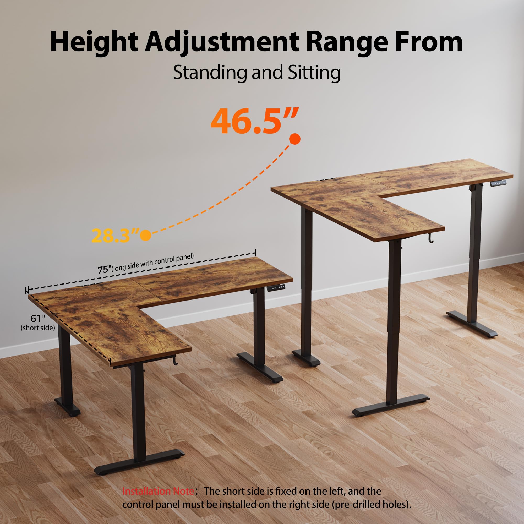 Agilestic L-Shaped Standing Desk Adjustable Height Electric Corner Standing Desk Sit Stand Up Desk 75x61 inch Sit Stand — view 6