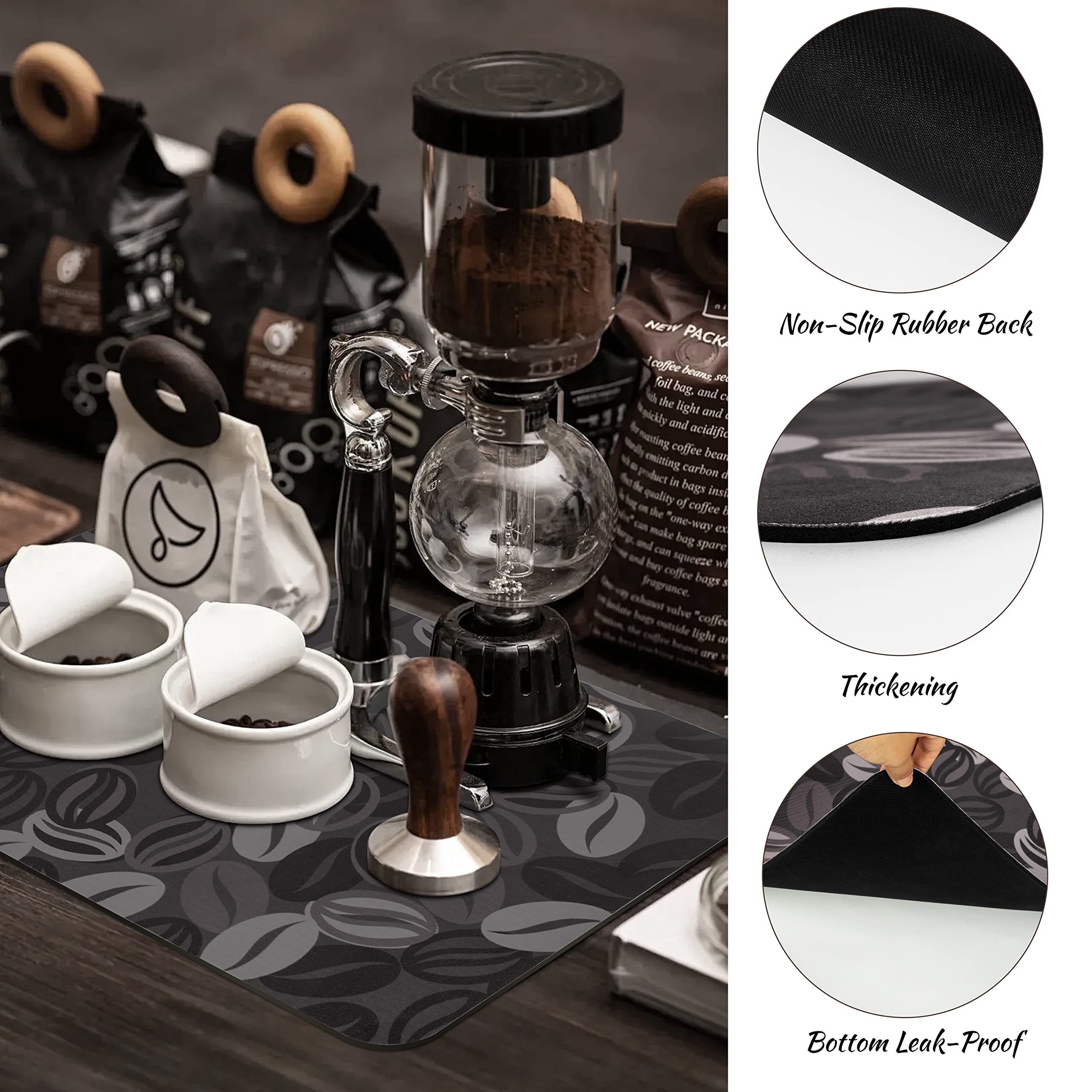 Kaffeebar-Matte – 58x50 Cm, Saugfähig & Rutschfest, Verdeckt Flecken, Für Küche & Kaffeestation