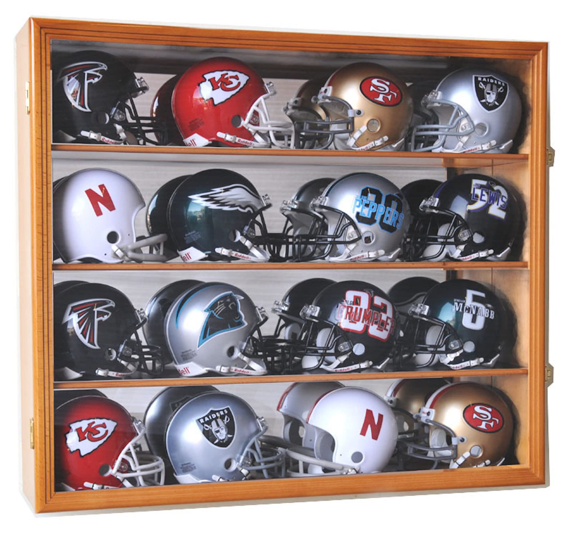 16 Mini Helmet Display Case Cabinet (Mirror Back) (Oak)