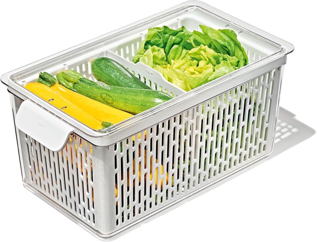 Good Grips Produce Saver - Contenedor grande | Organizadores y almacenamiento para frigorífico, cesta interior que mantiene los productos frescos por más tiempo, ideal para verduras de hojas verdes y verduras grandes