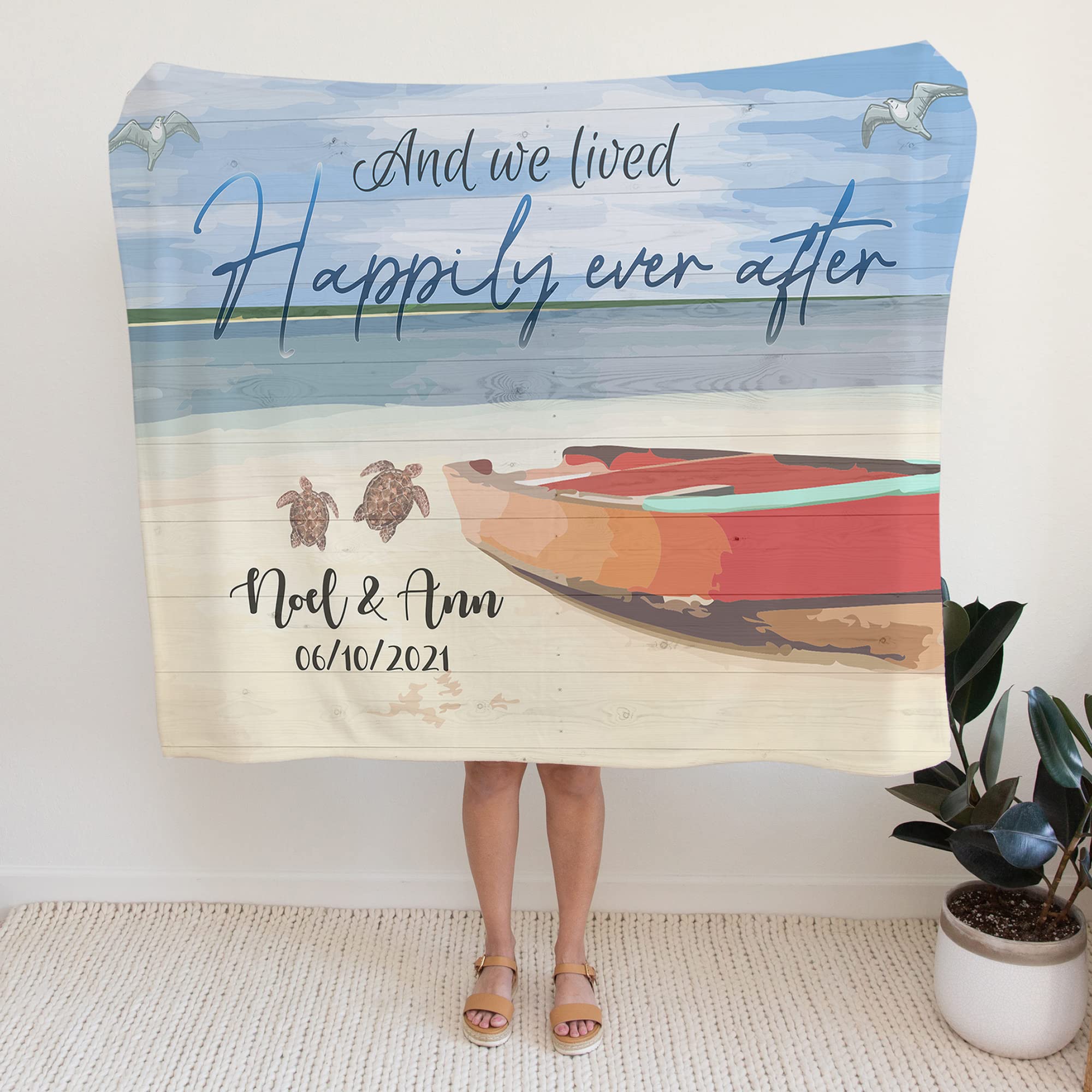 Manta personalizada con nombre de pareja We Lived Happily Ever After - Manta personalizada con nombre y fecha, regalo romántico, manta de forro polar para él y para ella, manta con nombres