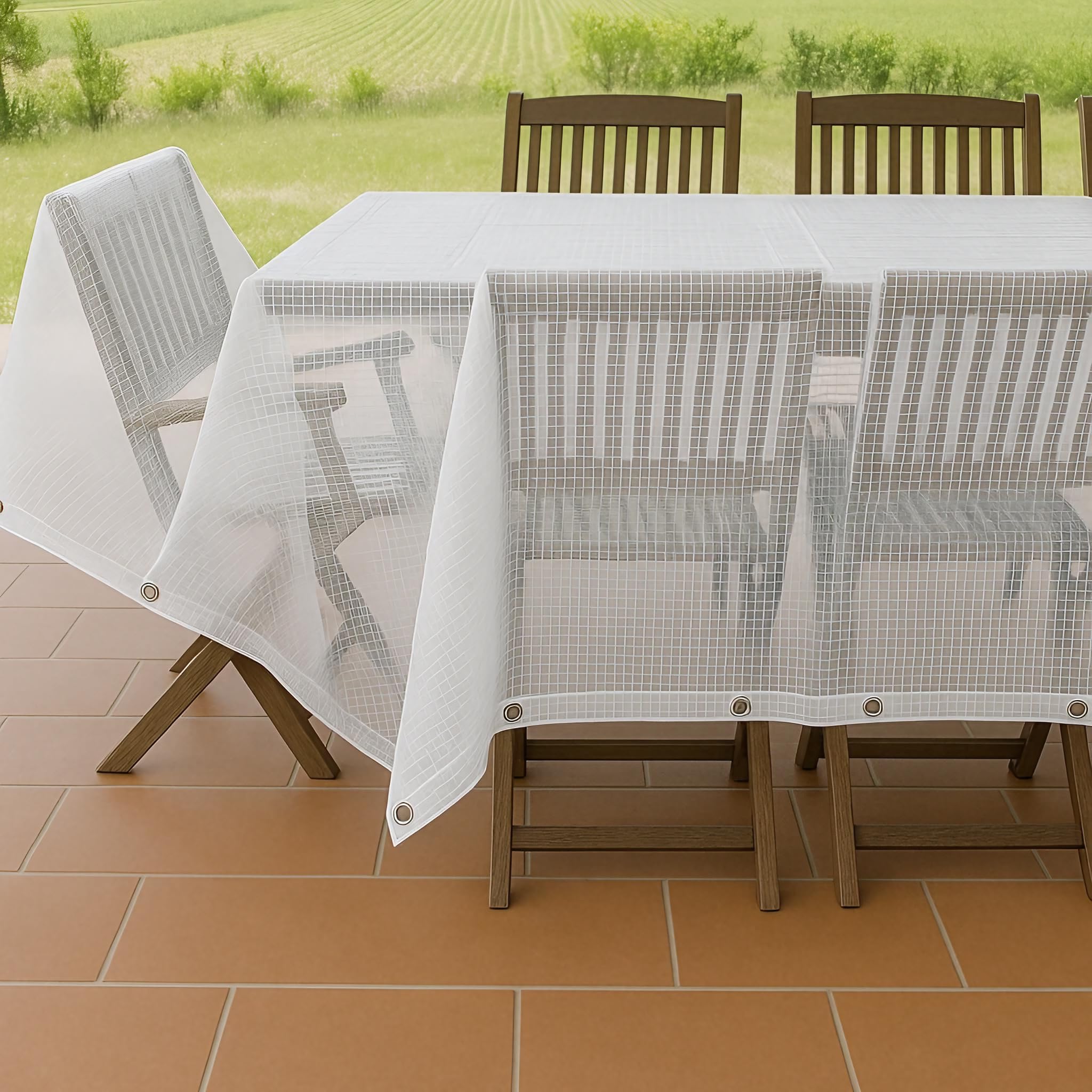 ESTO Telo Impermeabile Trasparente Retinato 150g/mq, Telone Occhiellato 150g/mq, Protettivo Multiuso per Auto, Barche, Piscina, Giardino (6x10 Metri)
