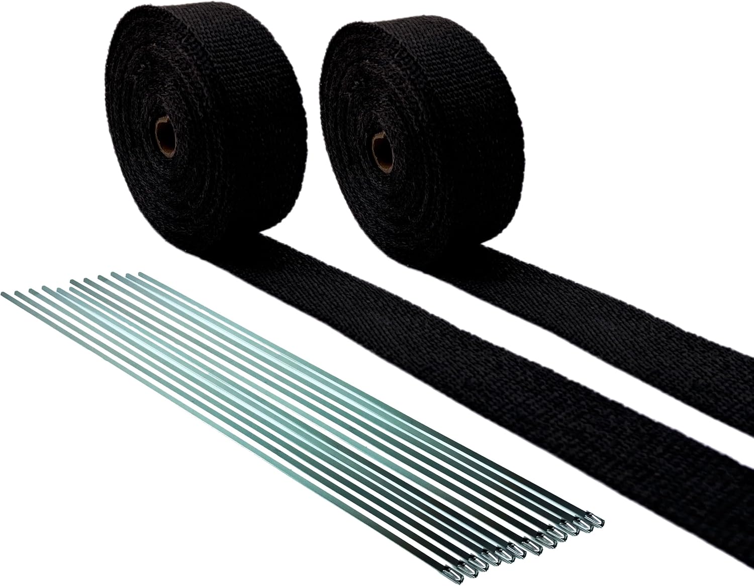 BLACK High Temperature Header Exhaust Pipe Insulation Wrap Kit: 2 Rolls Black 1/16" X 2" X 50' with a Stainless Ties Kit- Thermal Zero