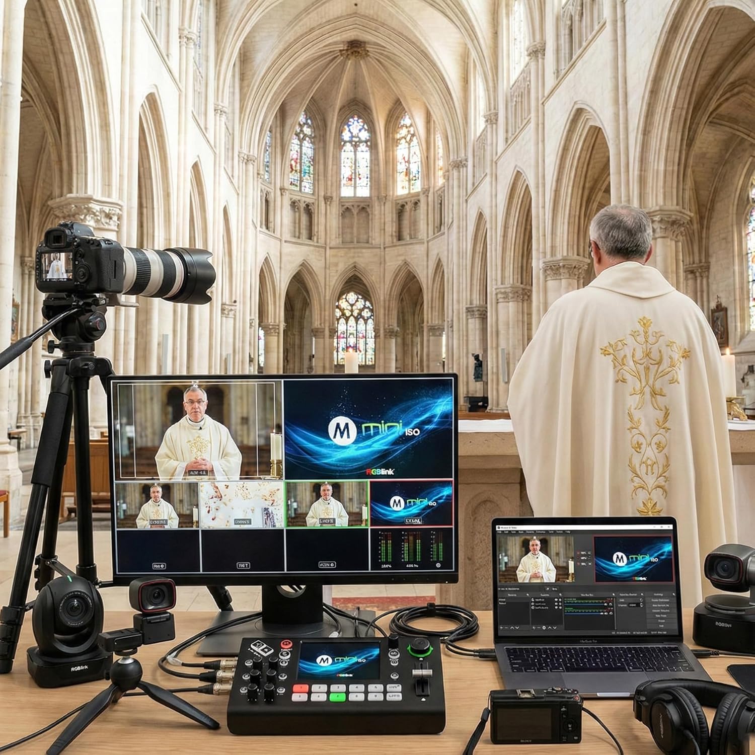 RGBlink mini-ISO with PTZ camera control interface on screen