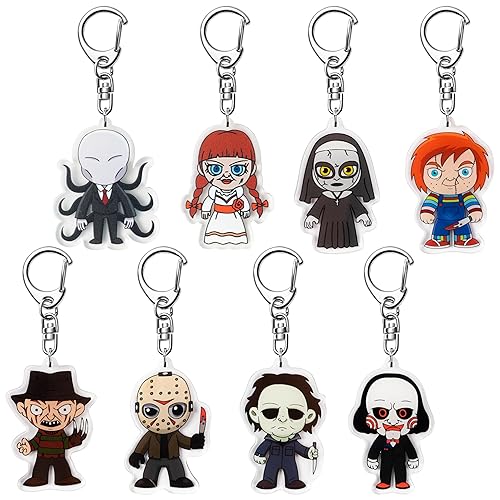 laffact 8Pcs Horror Classic Movie Characters Halloween Acrylic Keyring Accessories