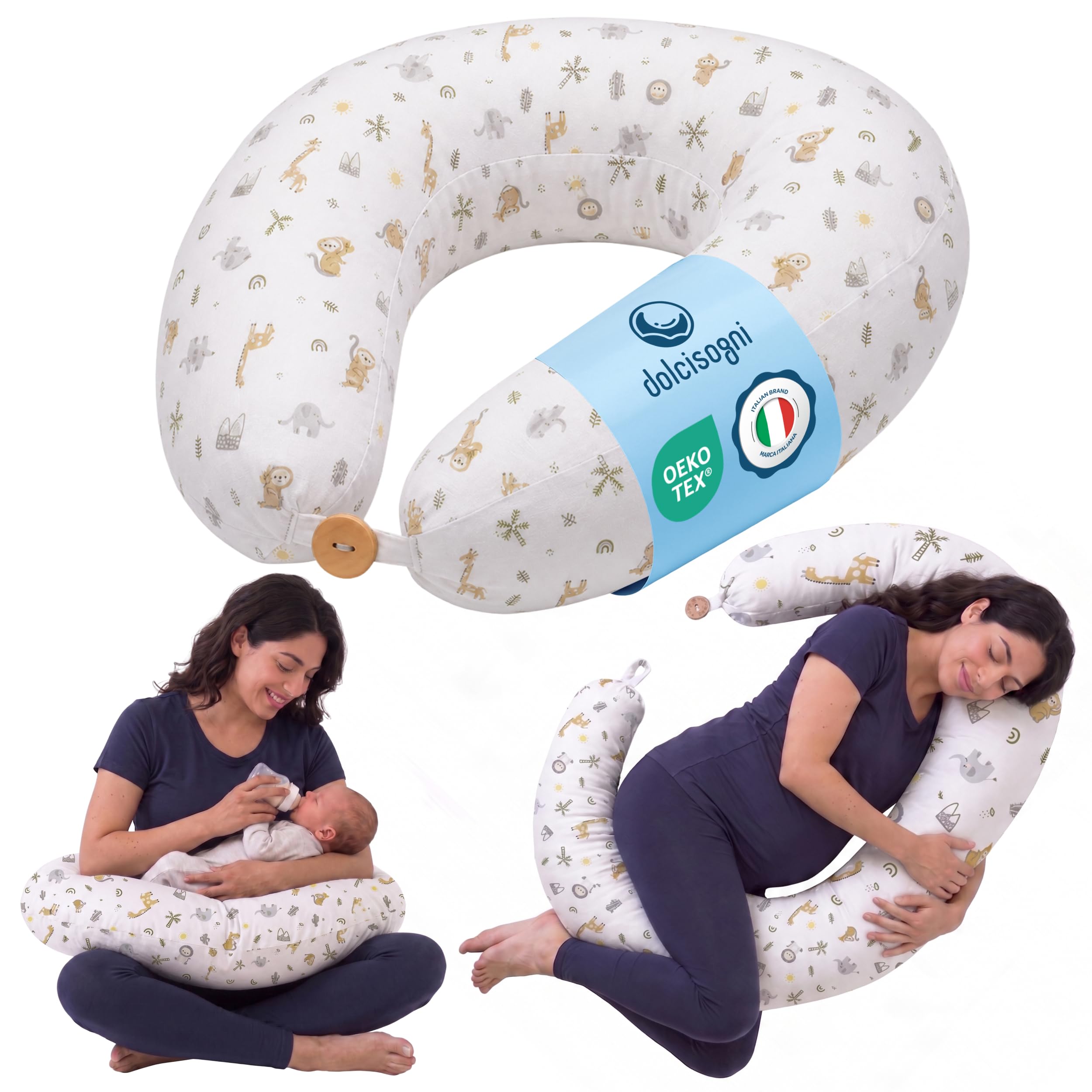 DOLCI SOGNI Cuscino Gravidanza e Allattamento Multiuso | Cuscino Gravidanza per Dormire | 100% Cotone OEKO-TEX Sfoderabile | Regalo Donna Incinta premaman