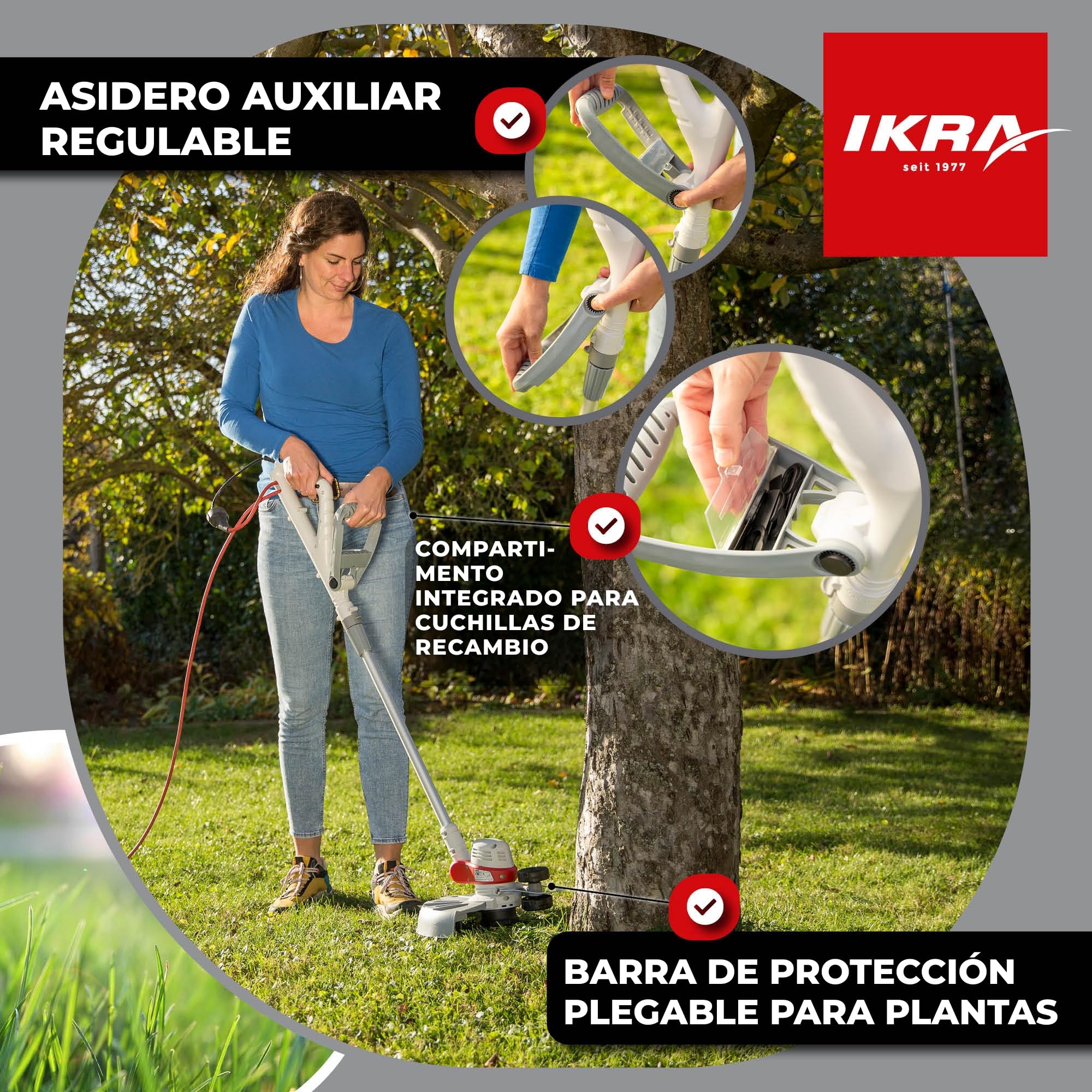 IKRA cortabordes eléctrico IGT 650 D-TC, 650 W, Ancho de Corte 30 cm