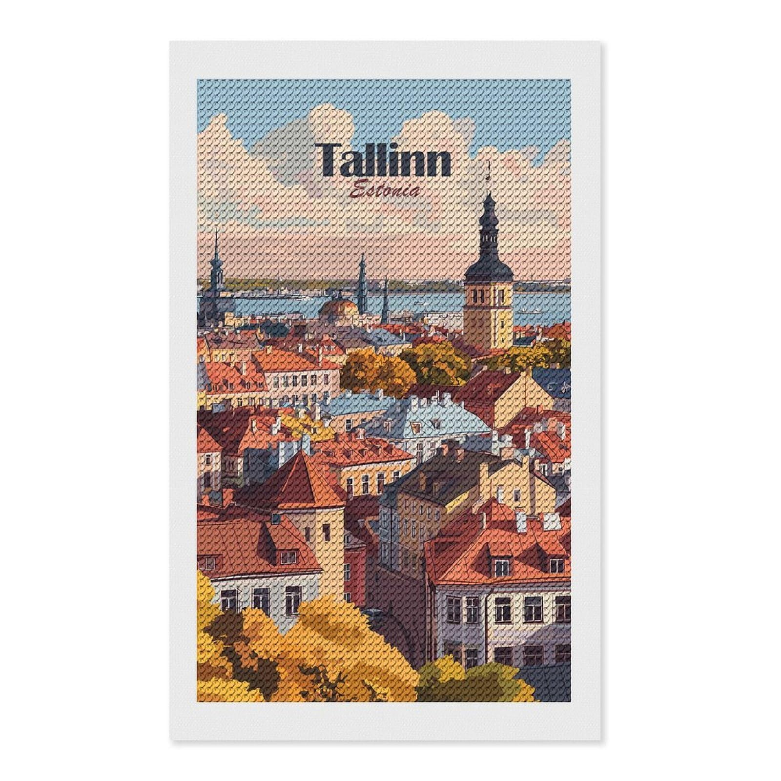 Junmoney Tallinn Cityscape Diamond Art Canvas 12"x20", for Adults, Pleasing Wall Art Project, Modern Decor, Gift Idea, Nice Detail and Sparkle