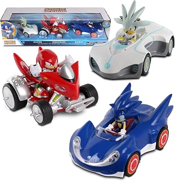 NKOK Sonic Pull Back Large 3PK Sonic, Knuckles & Silver Pull Back Race Set; No Batteries Required; Officially Licensed; Grippy Tires for a Grippy Ride
