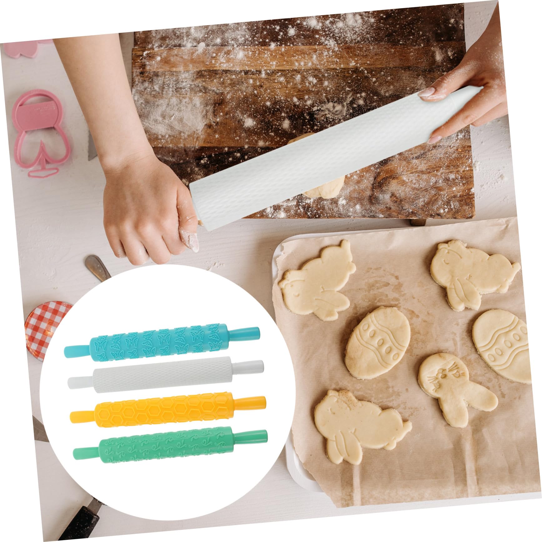 Rodillo en Relieve para Galletas 4 Piezas de Plástico | Repostería y Pizza, Textura Uniforme, Diseño Creativo, Lote de 4 Unidades Color Aleatorio