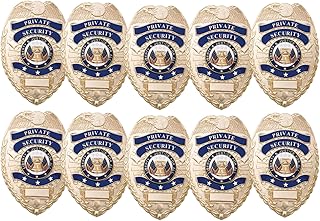 Ryno Gear's Private Security Officer Universal Oval Badge Enameled & Plated Costume Badge, Pin Catch Design 2-5/8" x 3-5 Nickel-Brass SHIELD BADGE (Pack of 10)
