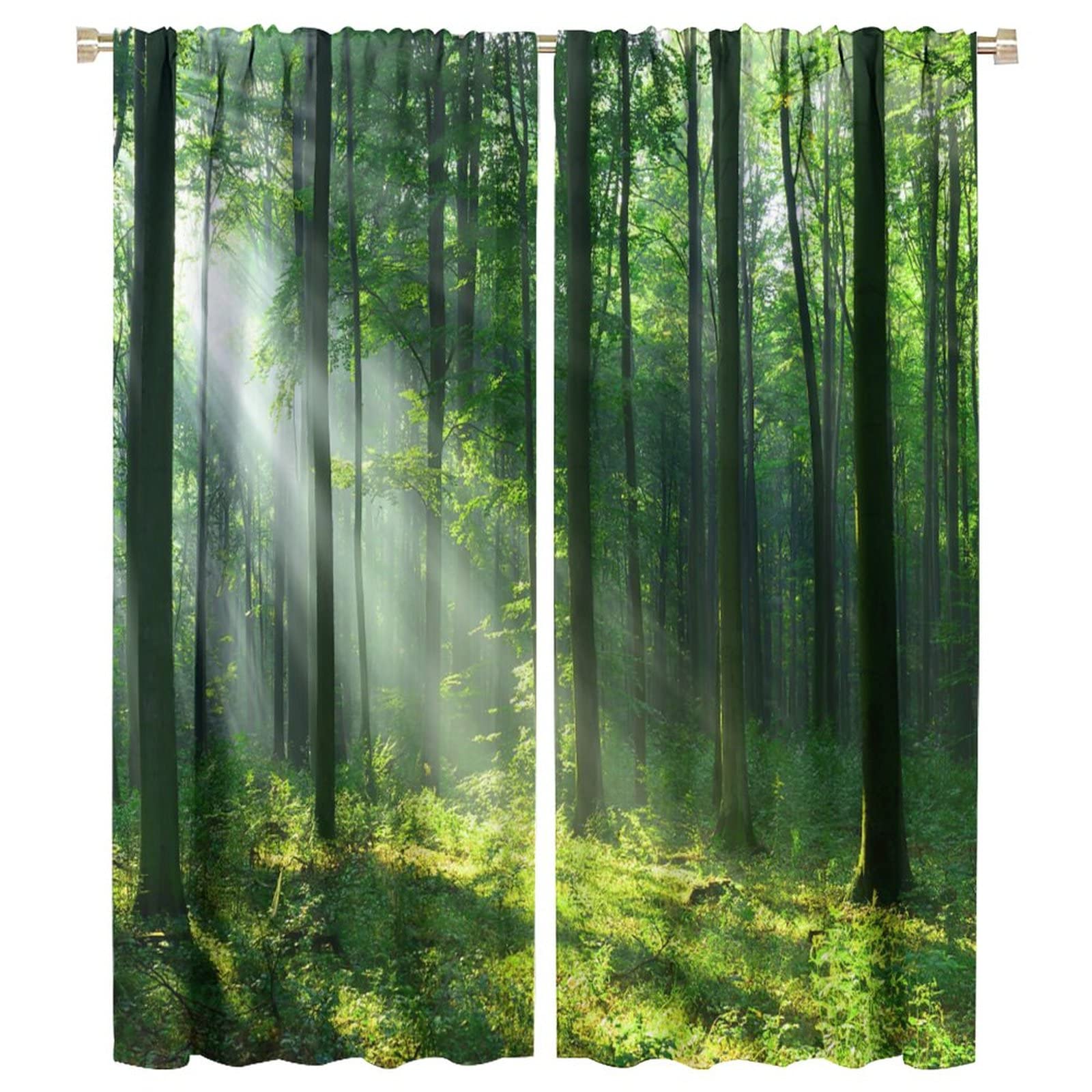 JESTRONRY Green Forest Tree Curtains for Living Room,Spring Nature Landscape Sunshine Scenery Window Treatments Bedroom Curtain Home Decor Blackout Drapes 2 Panel Set W42xL54in