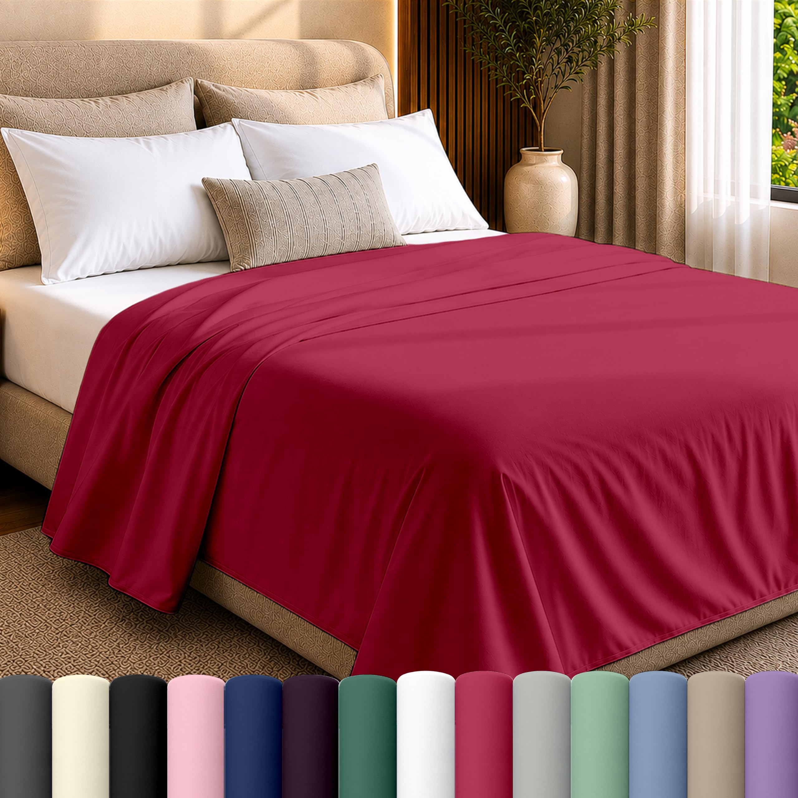 Rohi Red Single Flat Sheet Microfibre – Ultra-Soft, Durable, and Hypoallergenic Flat Sheets for Standard and Oversized Mattress Flat Bed Sheet (Red – 177 x 255cm)