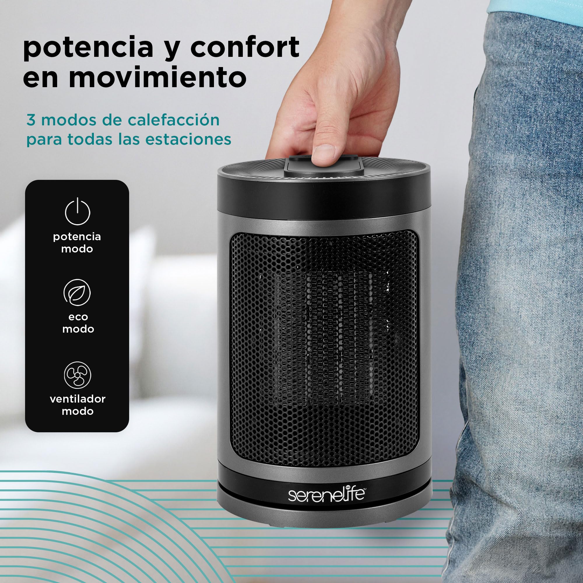 SereneLife Termoventilatore e Stufetta Elettrica da Bagno, 1500 Watt PTC Ceramico Wi-Fi Telecomando Timer 12 h 15 x 15 x 24 cm, Casa e Ufficio, Grigio, Capacità Flusso Aria Elevata, SLSPCHTRW3GY