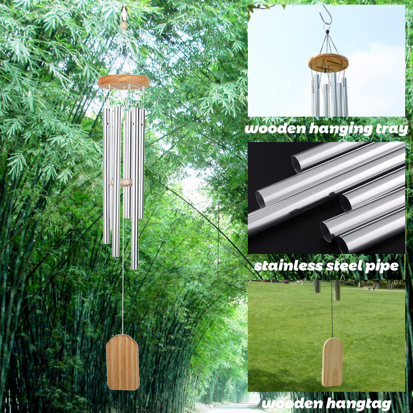 Campane a vento per giardino, tubi in metallo, campane a vento con gancio a forma di S, per esterni e decorazioni per la casa