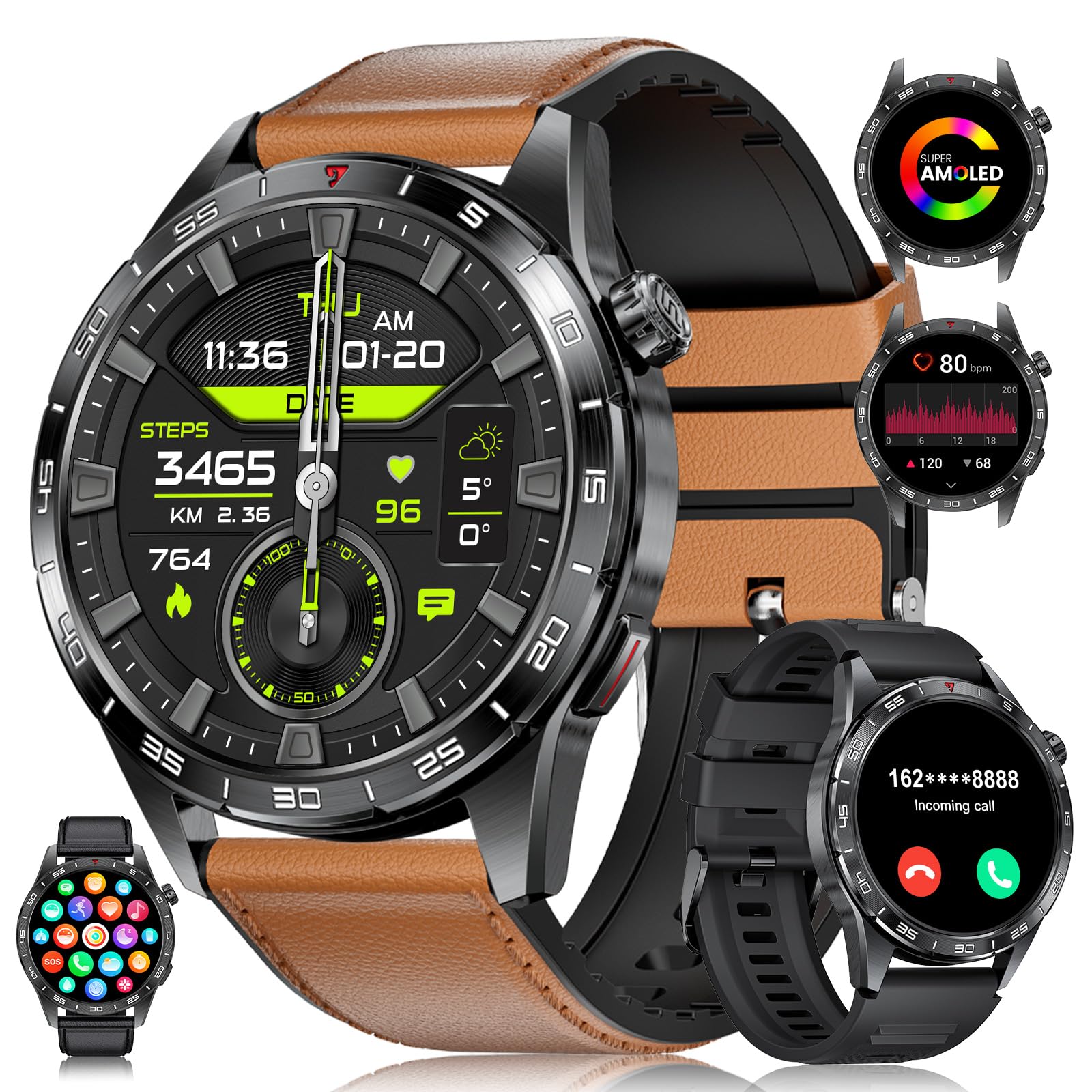 LIGE 2025 Orologio Intelligente Uomo con 1.43'' Amoled Schermo/400mAh Batteria,123 Modalità Sport,Chiamate Bluetooth,Fitness Watch con Monitor di Frequenza Cardiaca/Sonno,Android iOS