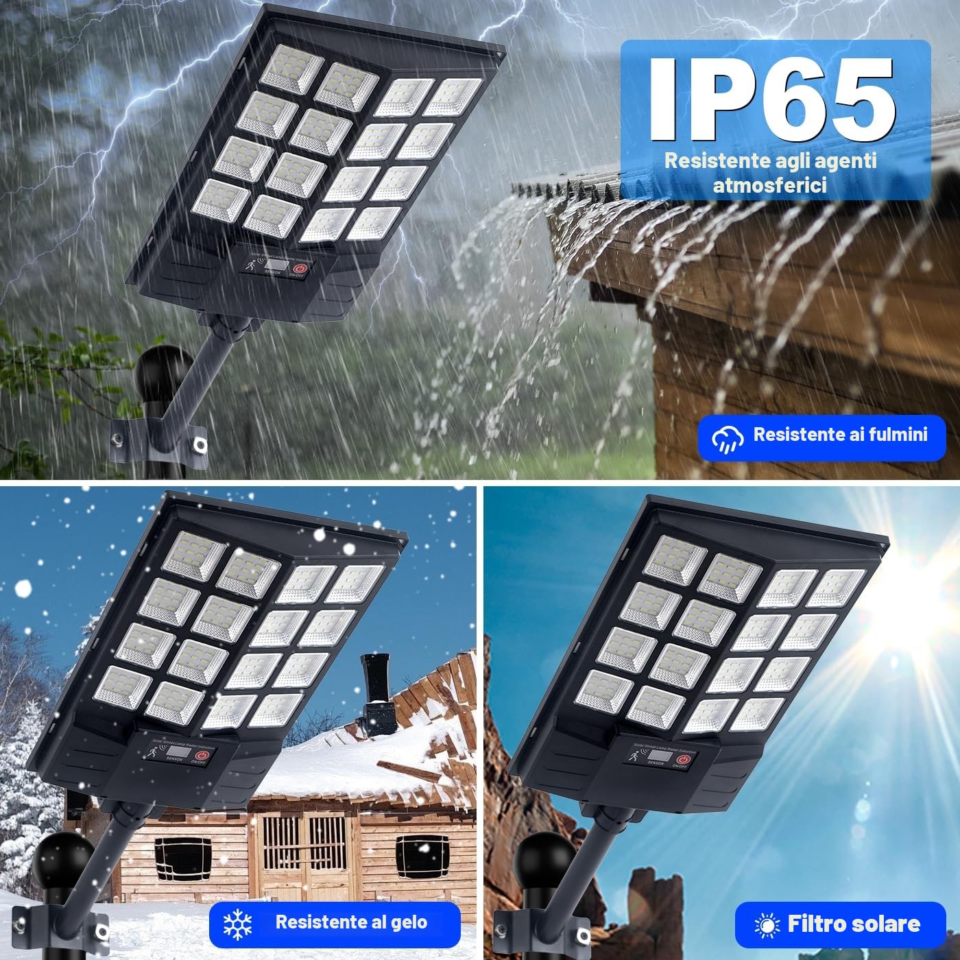 YACAISI Lampioni stradali solari per esterni, 8500 K, luce a LED per vialetto a energia solare, sensore di movimento di inondazione al crepuscolo, illuminazione all'alba, supporto impermeabile