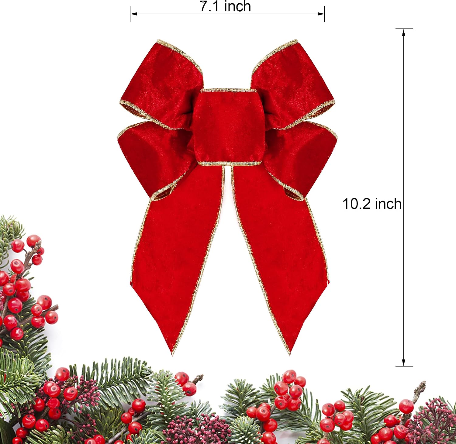 Lulu Home Holiday Bow Knots, 10" x 7" Red Velvet Bow Knots, Wired Edge Decorative Bows for Gift Wrapping DIY Crafts Supplies, 8 Packs | Red, Velvet Bow Knots, Wired Edge, For Christmas Tree Wreath Garland Gift Wrapping, DIY Crafts Supplies