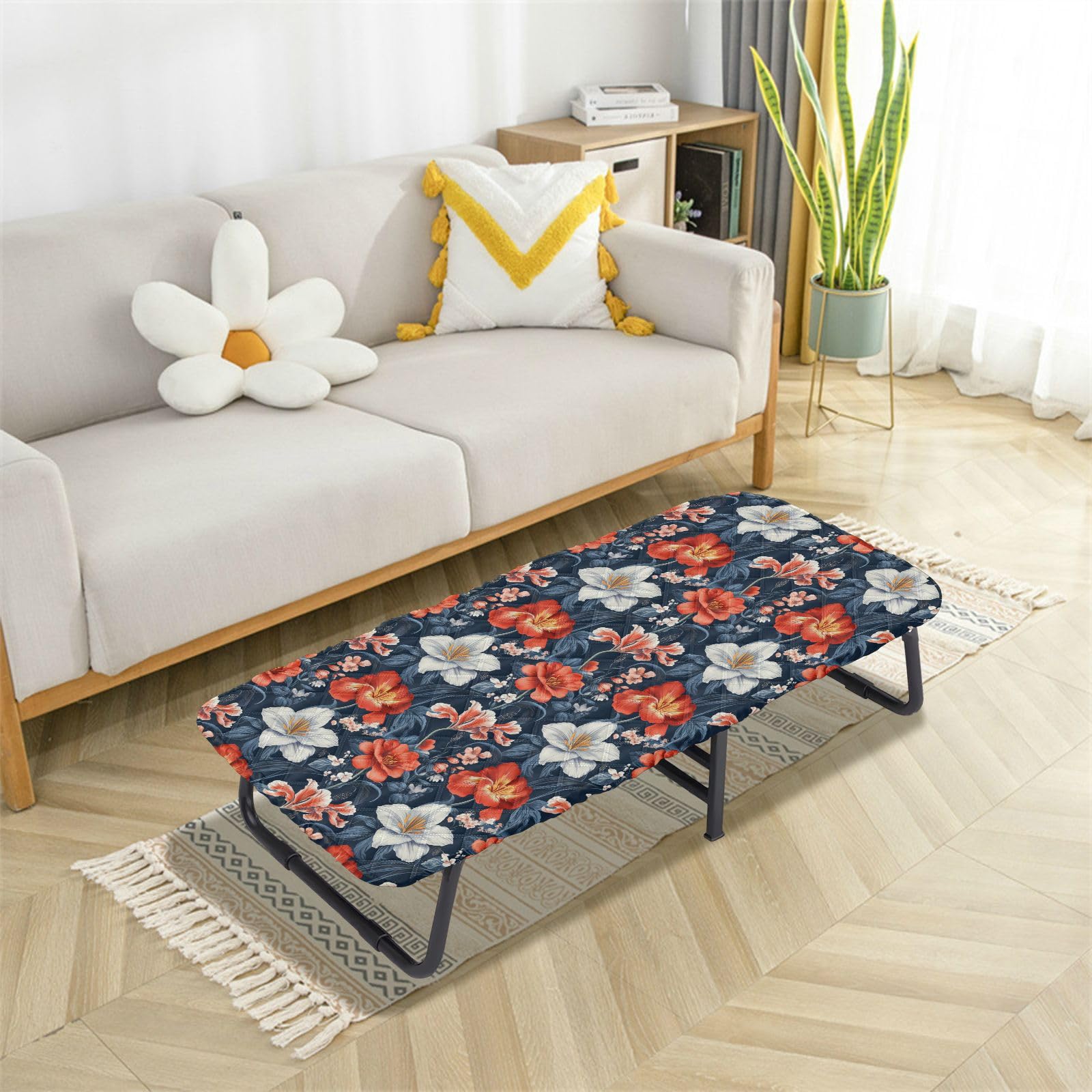 Red Flowers Lily Navy Blue Toddler Air Mattress Sheet Waterproof Cot Sheet for Kids Portable Bed for Children Camping Cot 50' x 25' (Bed Not Included)