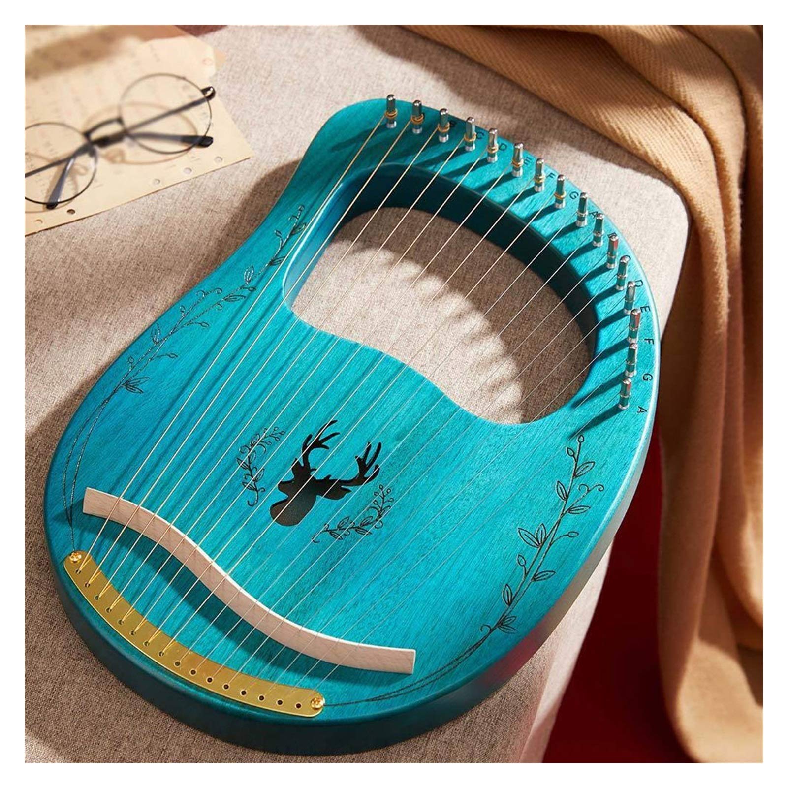 19-strunowy drewniany ksylofon mahoniowy, instrument muzyczny typu harfa, świerk, świerk Lyle, instrument strunowy dla początkujących, drewniany (kolor: niebieski)