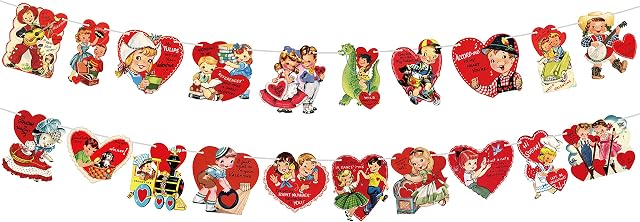 GROBRO7 2Pcs Valentines Hanging Ornaments Vintage Valentine's Day Banner Garlands Decoration Retro Paper Bunting for Outdoor Indoor, Wedding Anniversary Engagement Birthday Festival Party Decor