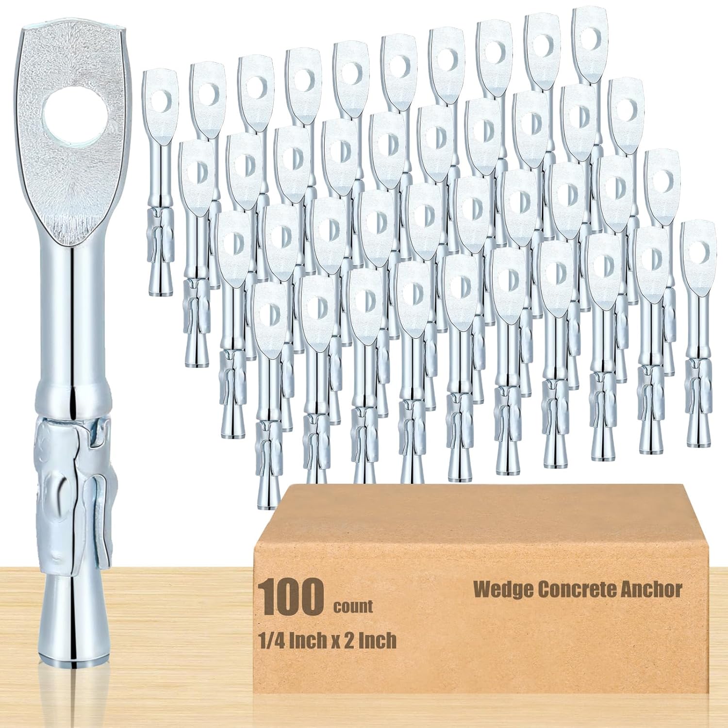 Pasimy 200 Pcs Eye Bolt Wedge Concrete Anchor 1/4 x 2 Inch Expansion Acoustical Ceiling Anchor Galvanized Carbon Steel Wedge for Ceiling Joists Hanging Hammocks Swing Chairs