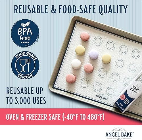 Miniatura 3 de Juego de 2 alfombrillas de silicona para hornear macarrones, antiadherentes para galletas, pasteles y más, para bandejas y hornos, paquete de 2,