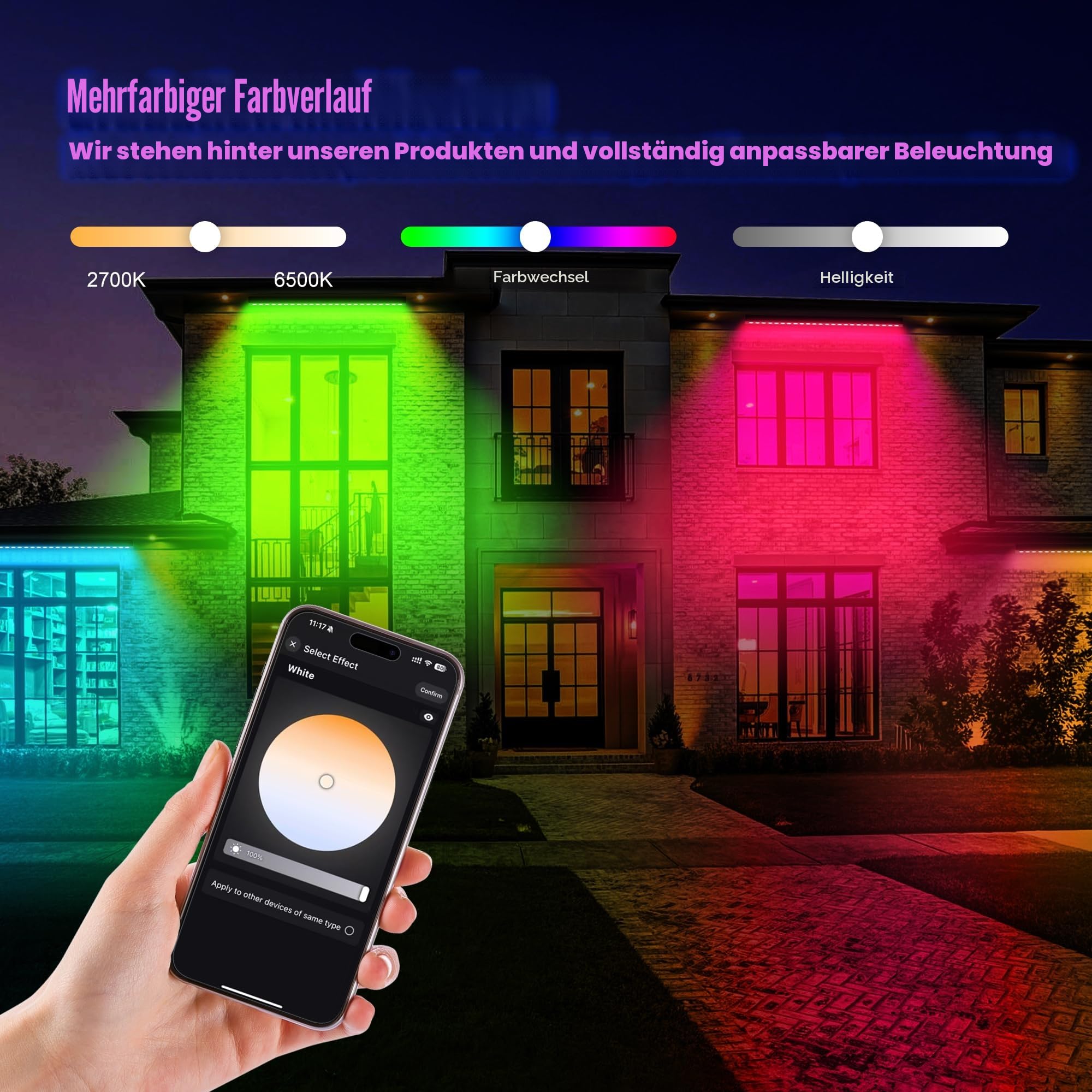 Wall Washer LED Lichtleiste 100cm RGBCW 2700K-6500K dimmbar, Smart App-Steuerung, IP65 wasserdicht, Musik-Sync, Wandfluter für Garten, Party, Außenbereich