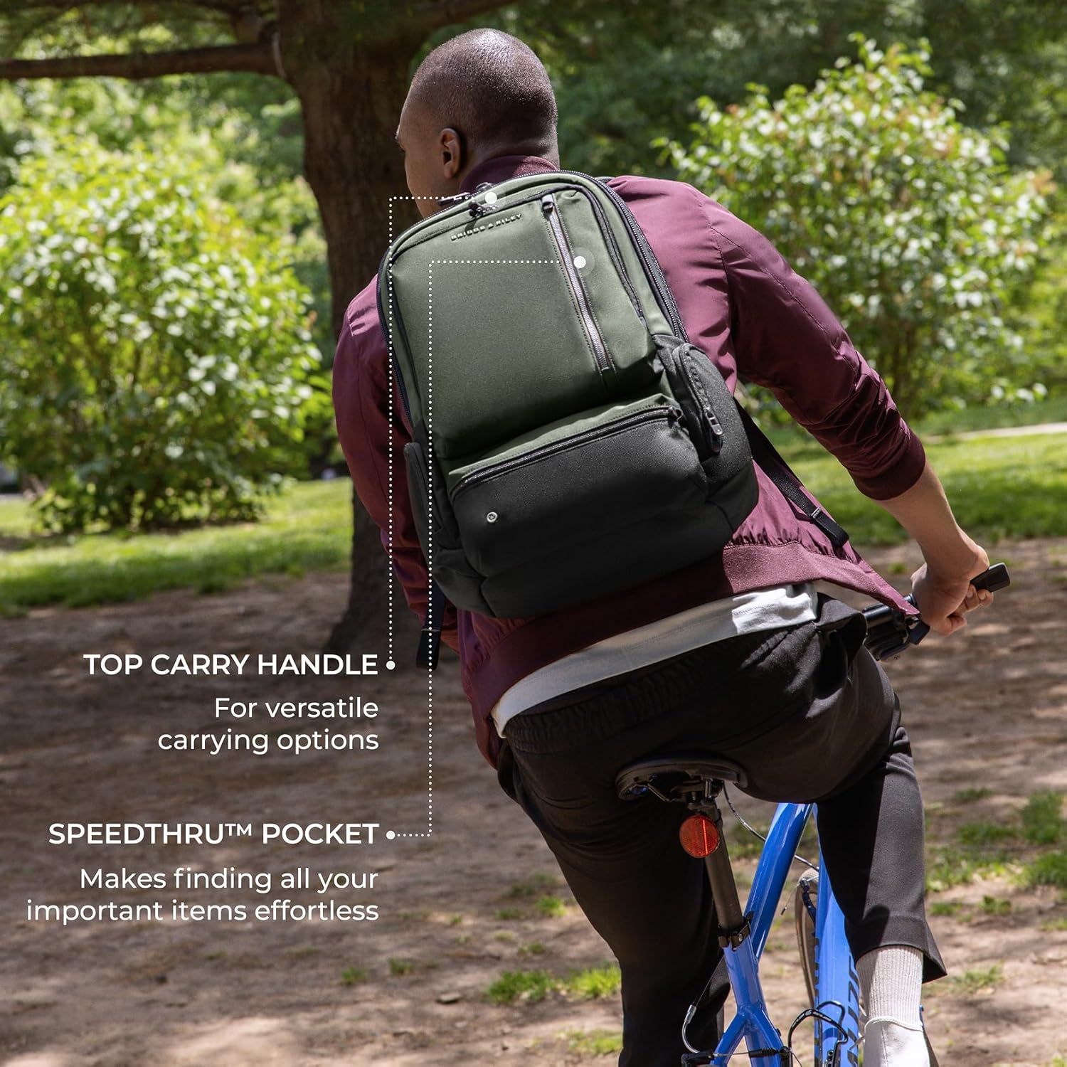 Briggs & Riley Large Cargo Backpack - Carry On Travel Backpack for Women & Men, Personal Item Bag, Self-Repairing Zippers, Padded Straps, Fits up to 17" Laptop - HTA Collection, Forest