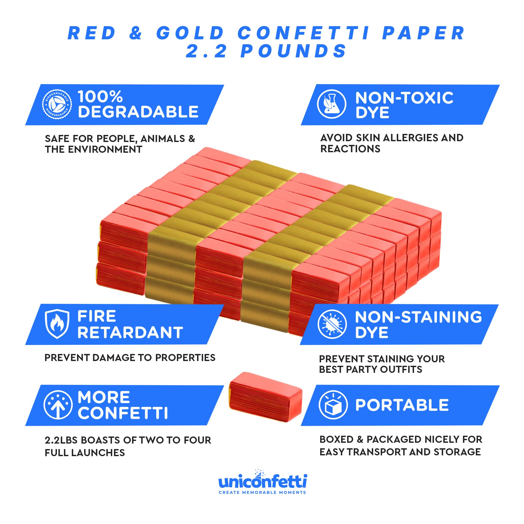 Konfetti-Papier, Rot und Gold, 1 kg, biologisch abbaubares Seidenpapier, Regenbogen-leicht, fleckenfreies Papier, für Veranstaltungen, Handwerk, Dekorationen