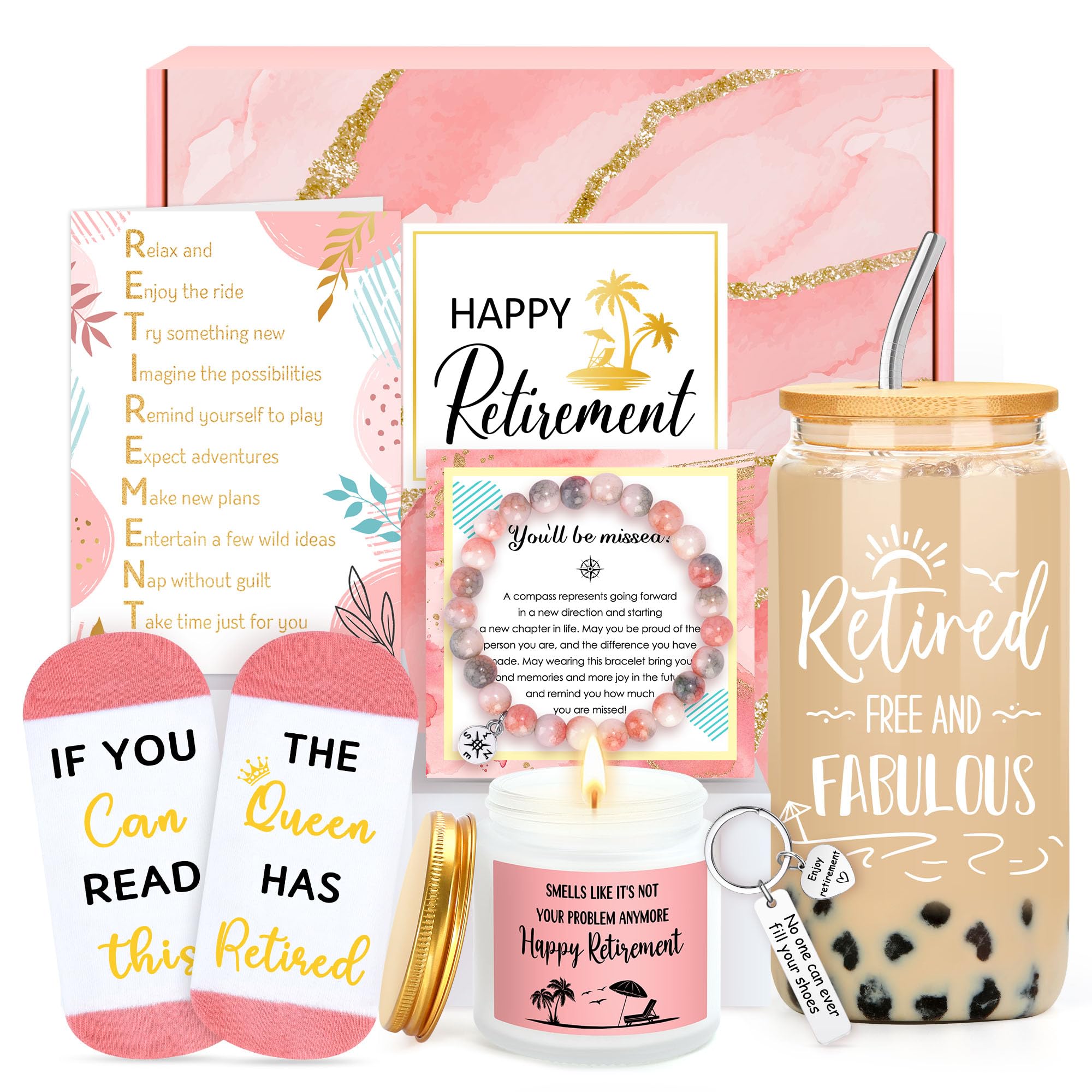 Retirement Gift for Woman 2026 Retired Gifts for Women Happy Cool Retirement Gift Basket for Women Coworker Teacher Nurse Boss Friend Mom Grandma Retirees, 20Oz Tumbler Card The Queen Has Retired Sock