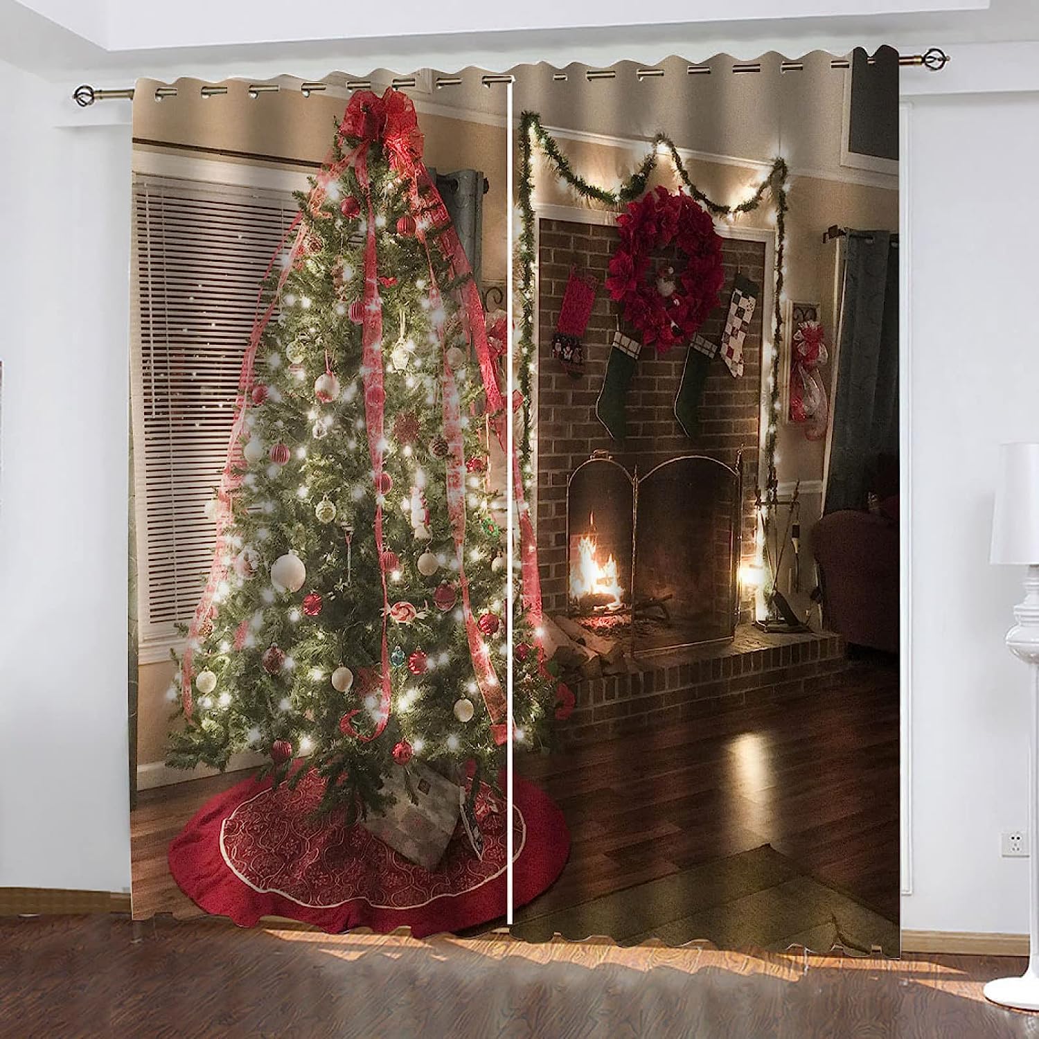 Vorhänge Blickdicht 2Er Set Digitaldruck 3D Roter Weihnachtsbaum Thermogardine Mit Ösen - Verdunkelungsvorhang Kinderzimmer Junge Mädchen, Schlafzimmer Wohnzimmer Fensterdekoration 220X264Cm (HxB