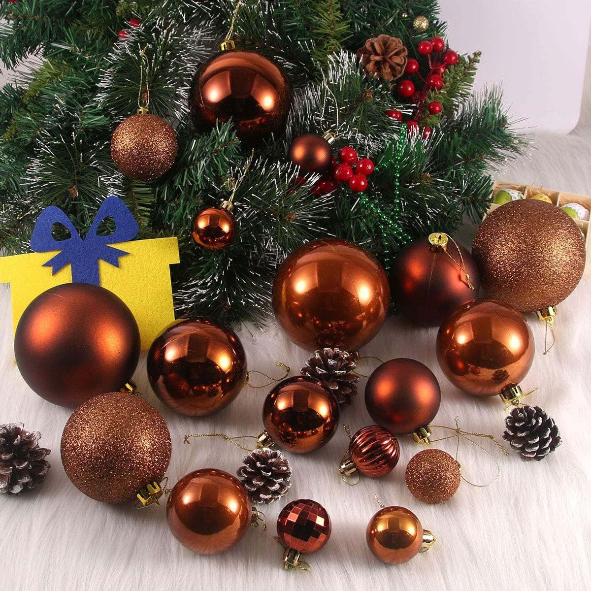 Orange Bronze 2.5" Christmas Balls Christmas Tree Decoration Ornaments Shatterproof Hanging Balls for Birthday Halloween Holiday Wedding Decorations Set of 18pcs - Image 5