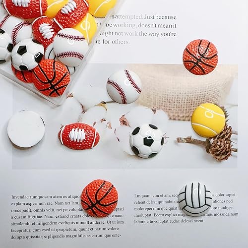 Miniatura 3 de Dijes de resina con parte trasera plana, 30 piezas grandes de baloncesto, fútbol, voleibol, béisbol, cuentas de resina sin agujero, cuentas de