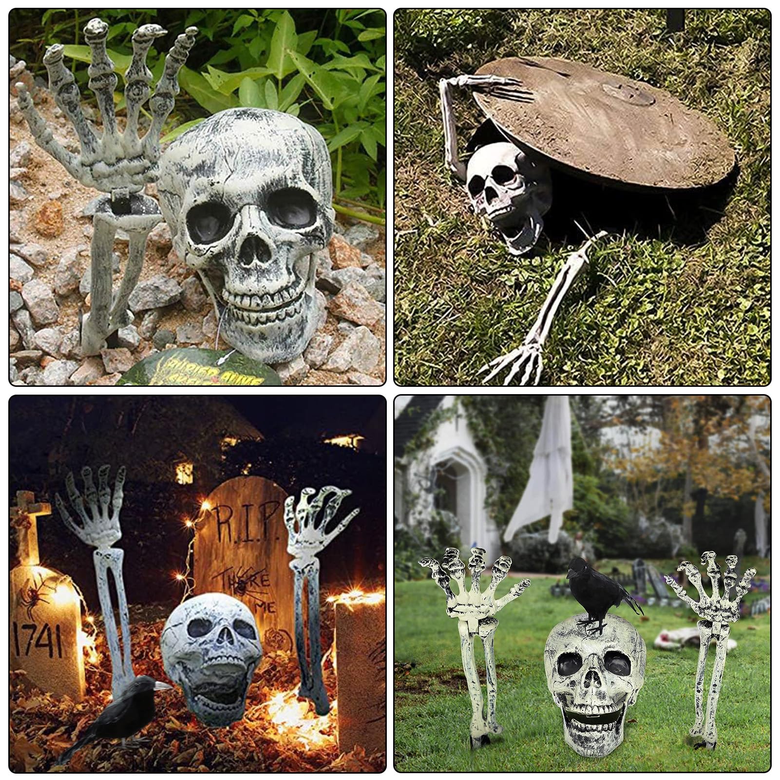 Halloween Skelett Deko Set Mit Totenkopf Und Leuchtenden Händen - Gruselig Realistisch Für Garten & Party