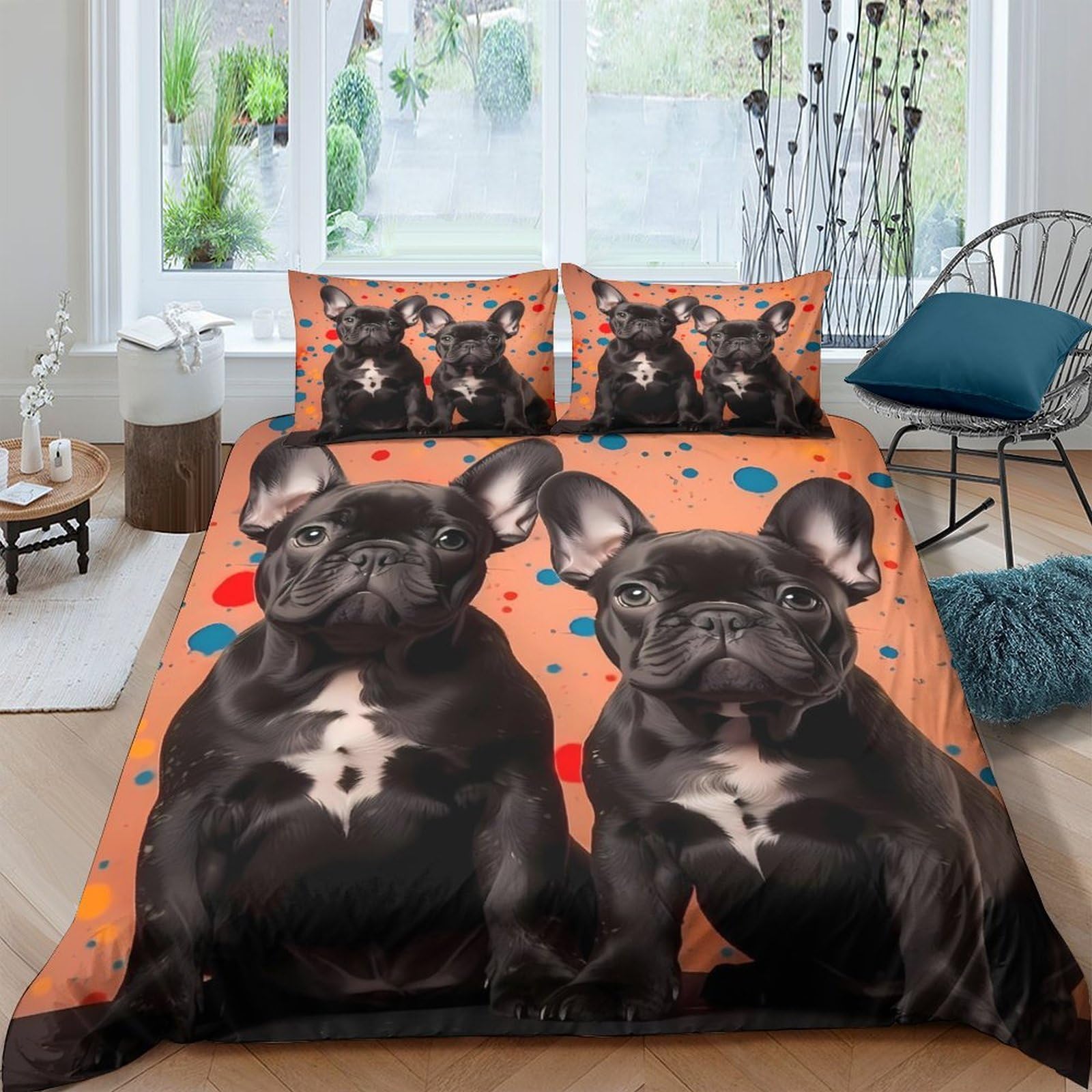 Ctjqhvkz Style-10 3D Printed French Bulldog Fitted Sheet Microfiber Soft Black Orange Bed Sheet For Bedroom Guest Room Decor Single（135X200cm）