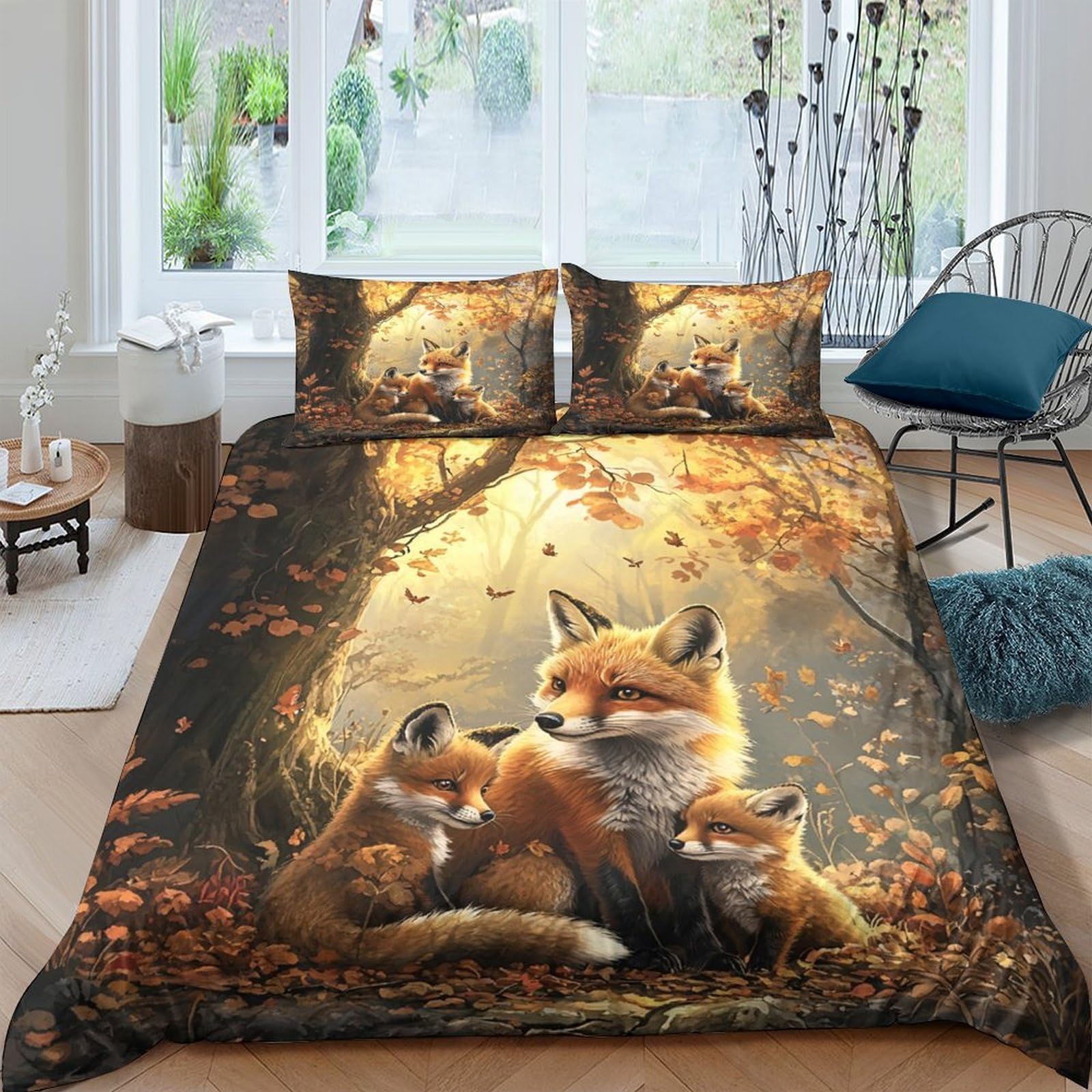 Ctjqhvkz Style-1 3D Printed Autumn Forest Fox Fitted Sheet Microfiber Soft Bed Cover Non-Slip Machine Washable Bedroom Decor Single（135X200cm）